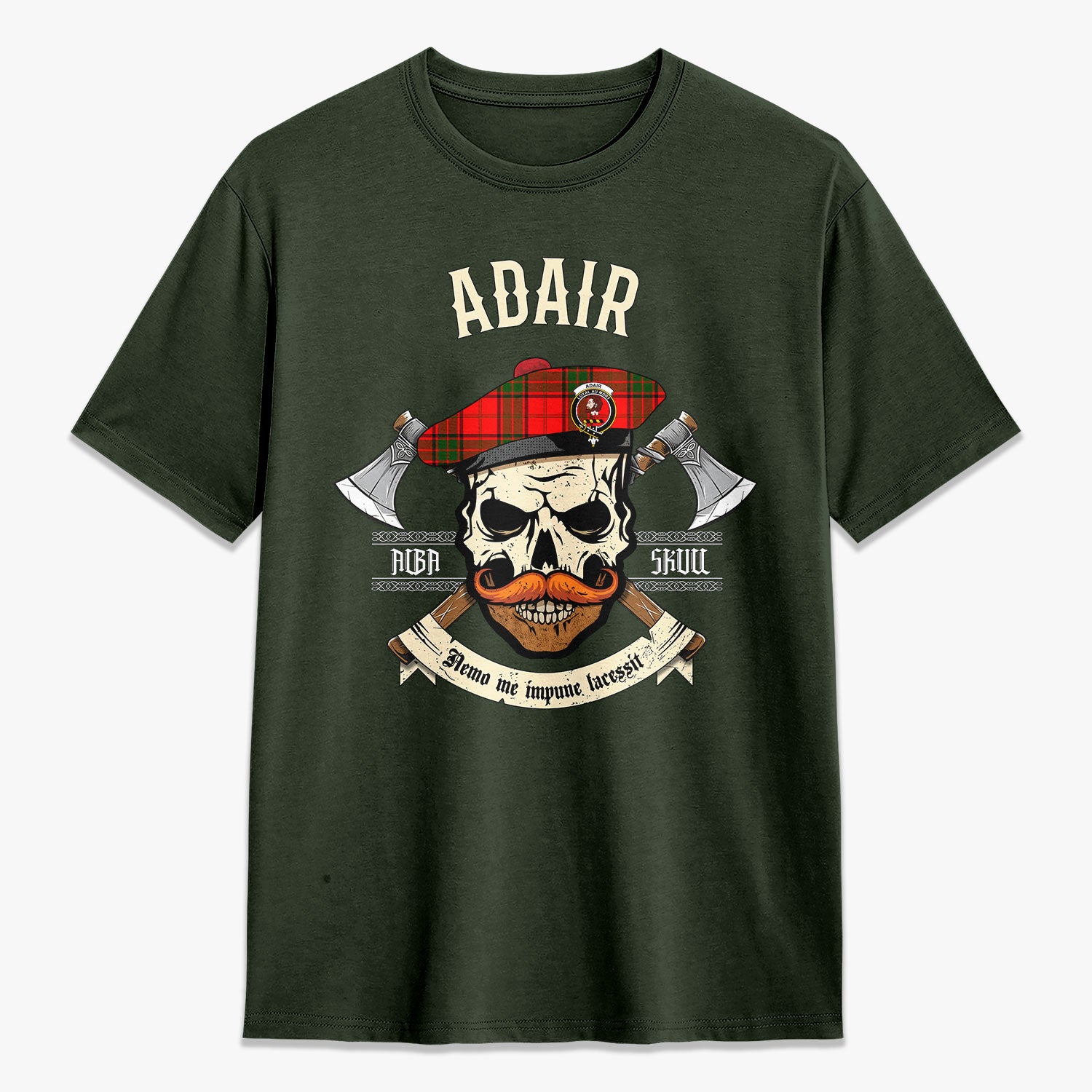 Adair Modern Tartan Crest 2D T-shirt - Alba Skull Style