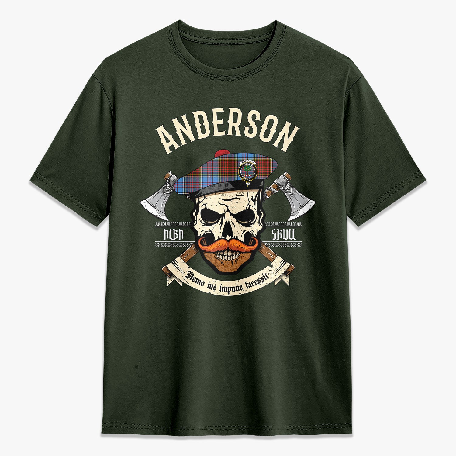 Anderson Modern Tartan Crest 2D T-shirt - Alba Skull Style