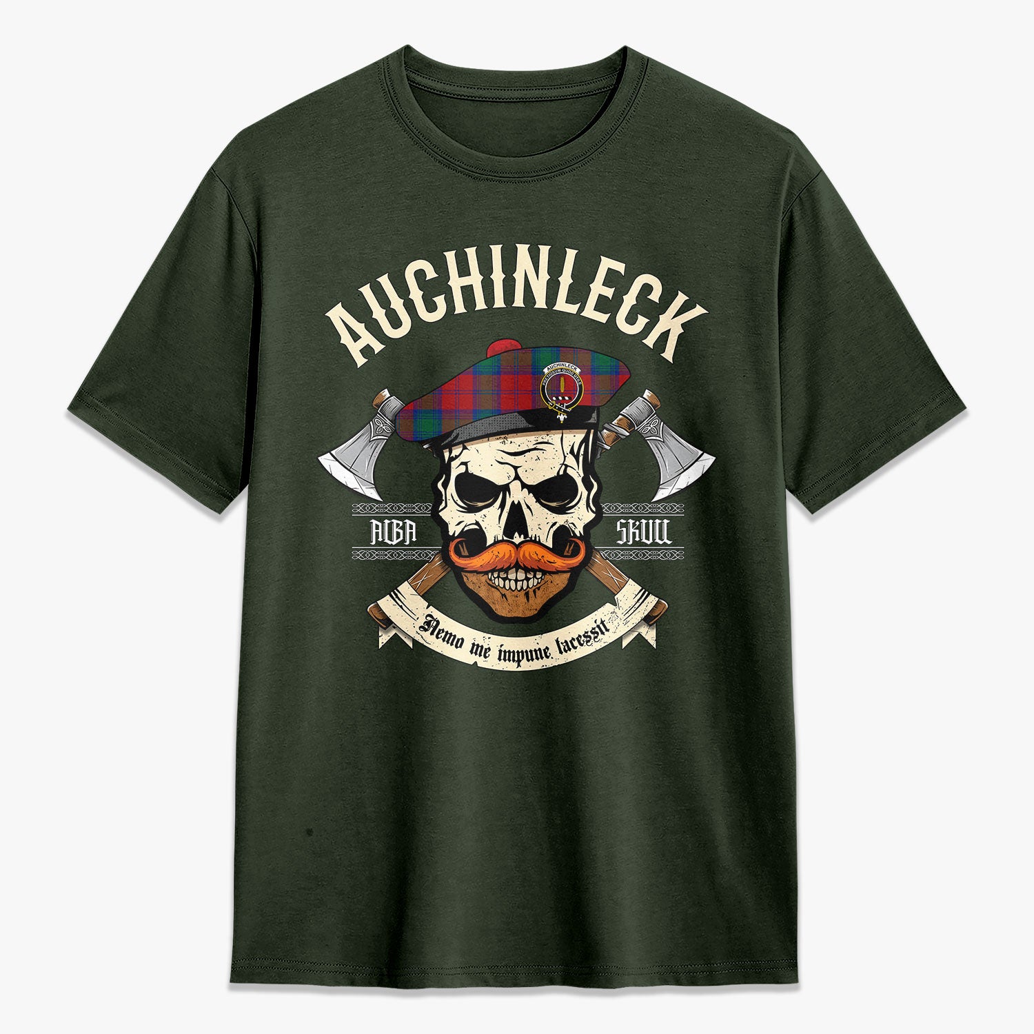 Auchinleck Tartan Crest 2D T-shirt - Alba Skull Style