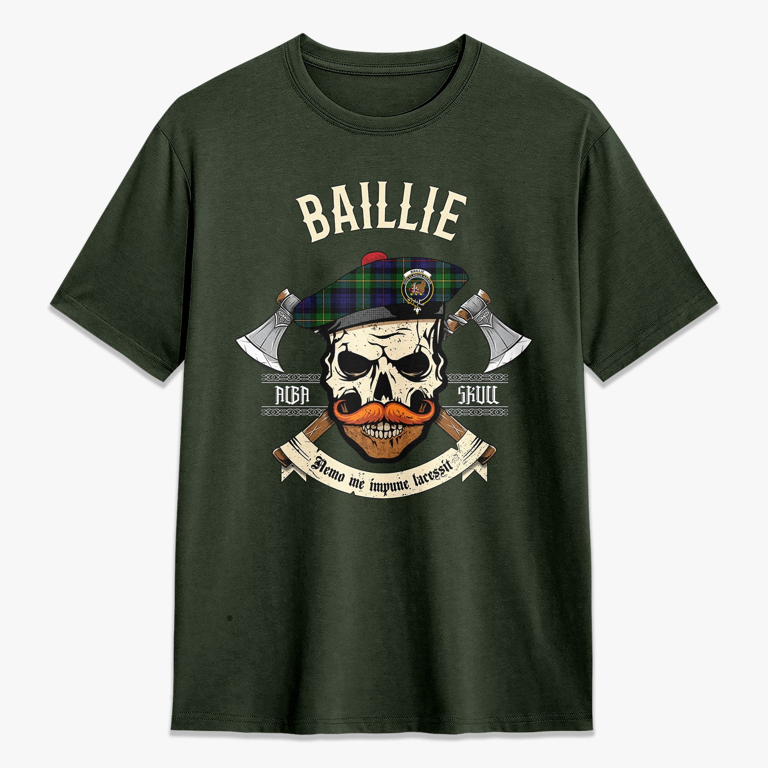 Baillie Tartan Crest 2D T-shirt - Alba Skull Style