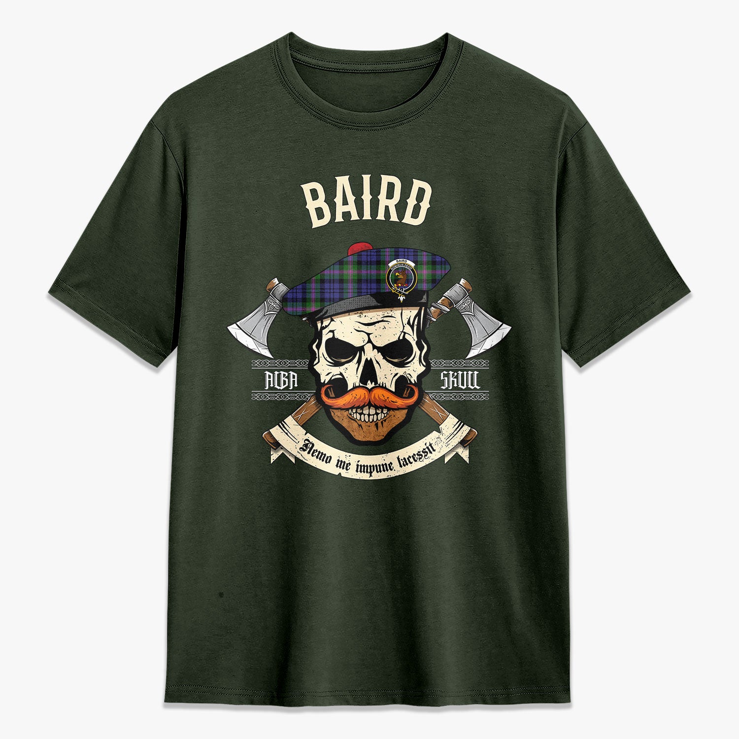 Baird Modern Tartan Crest 2D T-shirt - Alba Skull Style