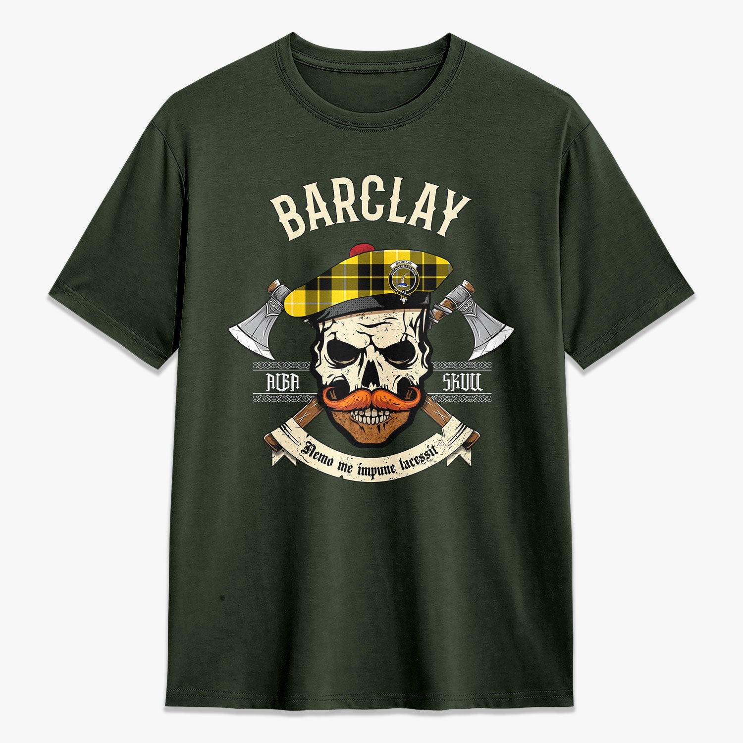 Barclay Dress Modern Tartan Crest 2D T-shirt - Alba Skull Style