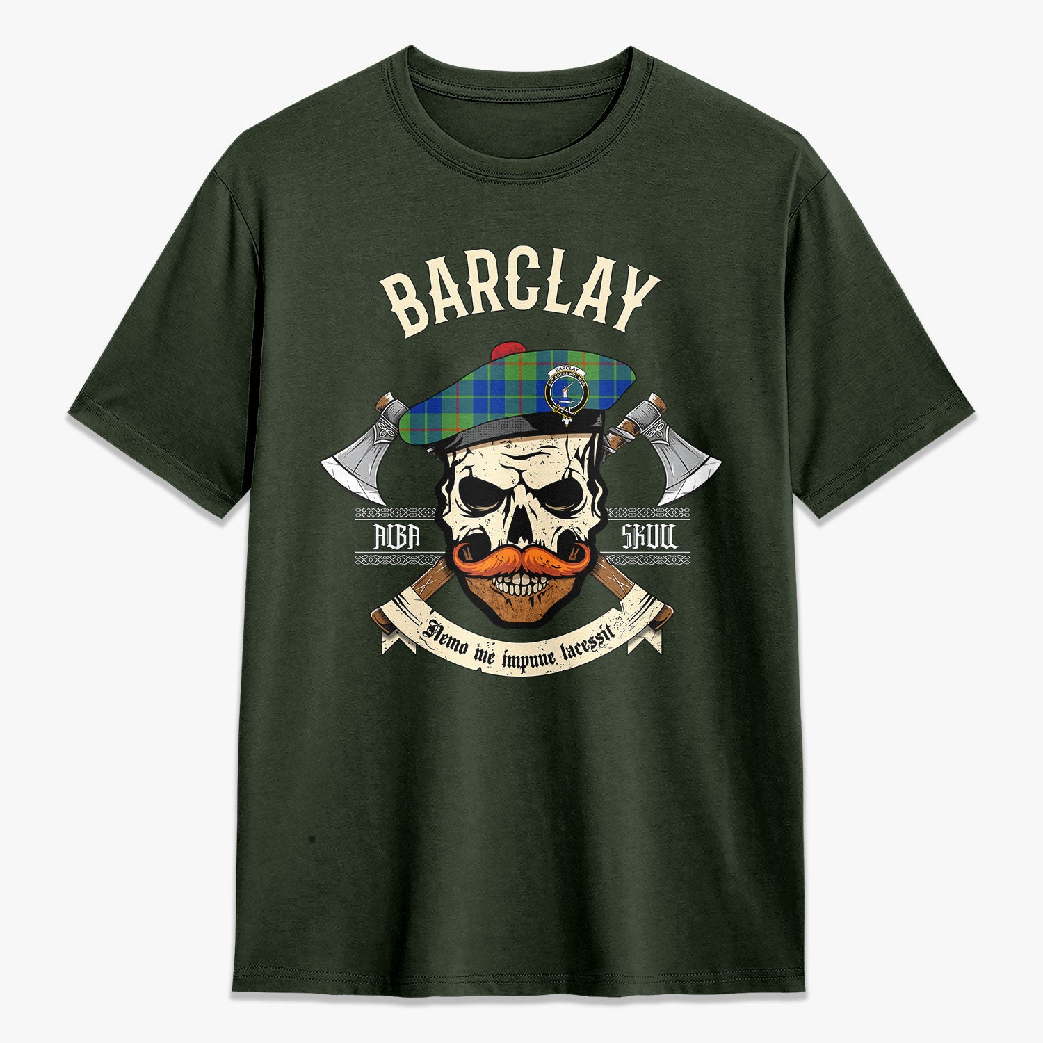 Barclay Hunting Ancient Tartan Crest 2D T-shirt - Alba Skull Style