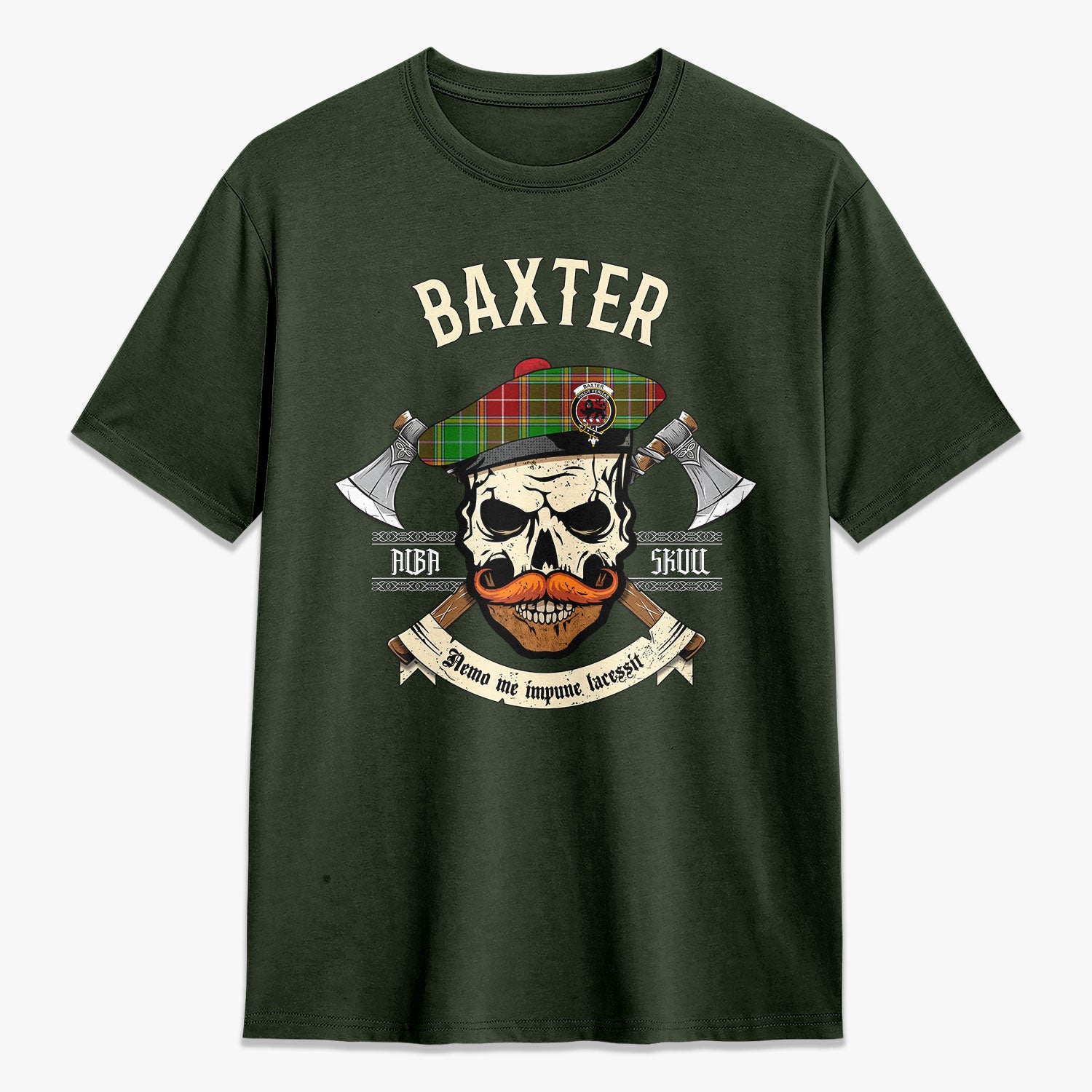 Baxter Modern Tartan Crest 2D T-shirt - Alba Skull Style