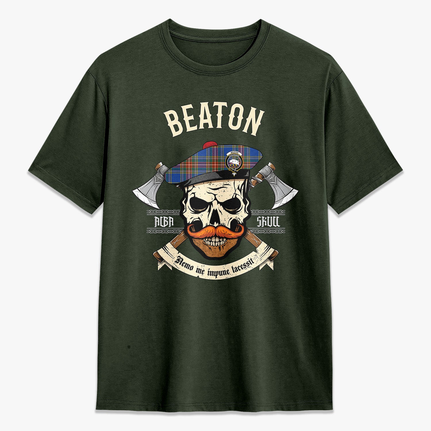 Beaton Ancient Tartan Crest 2D T-shirt - Alba Skull Style