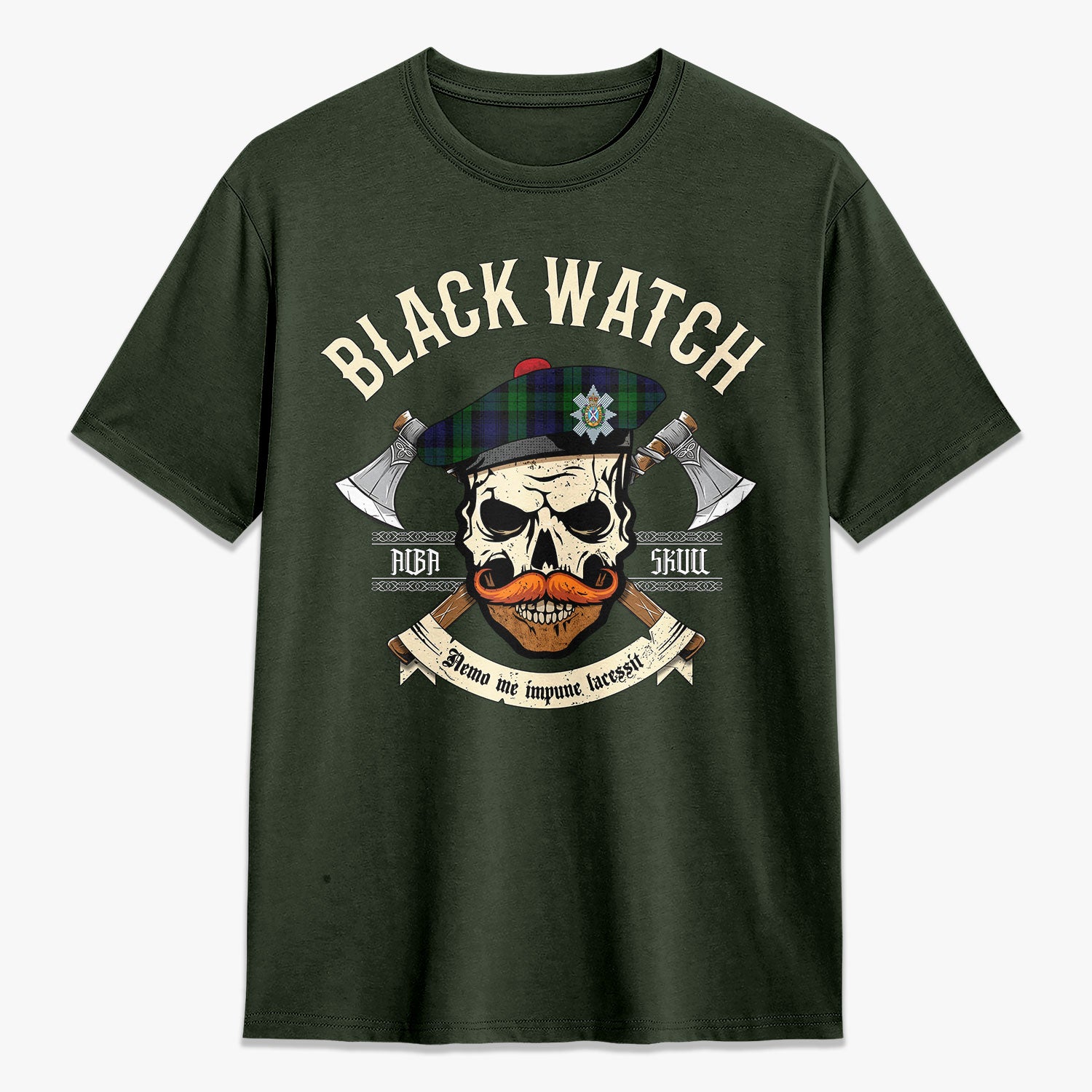 Black Watch Tartan Crest 2D T-shirt - Alba Skull Style