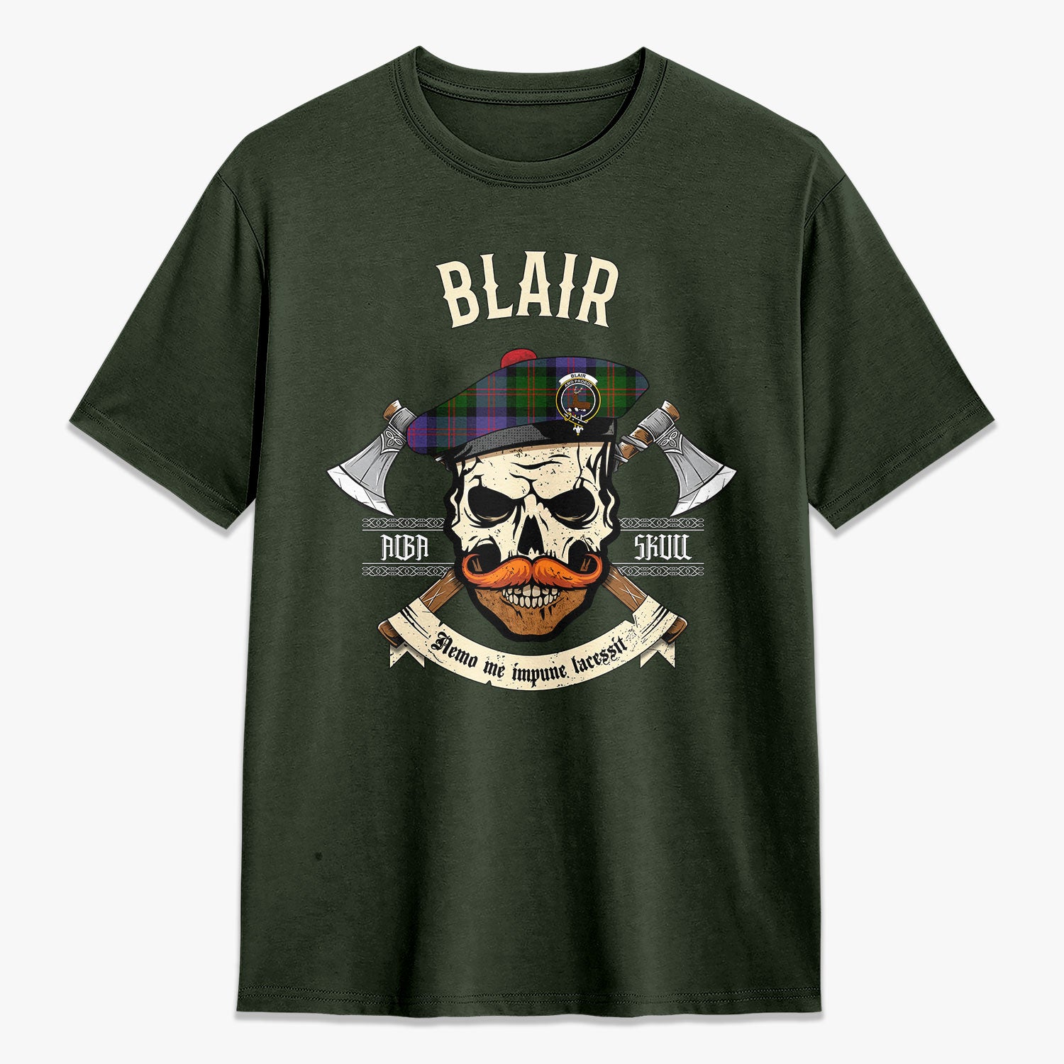 Blair Modern Tartan Crest 2D T-shirt - Alba Skull Style