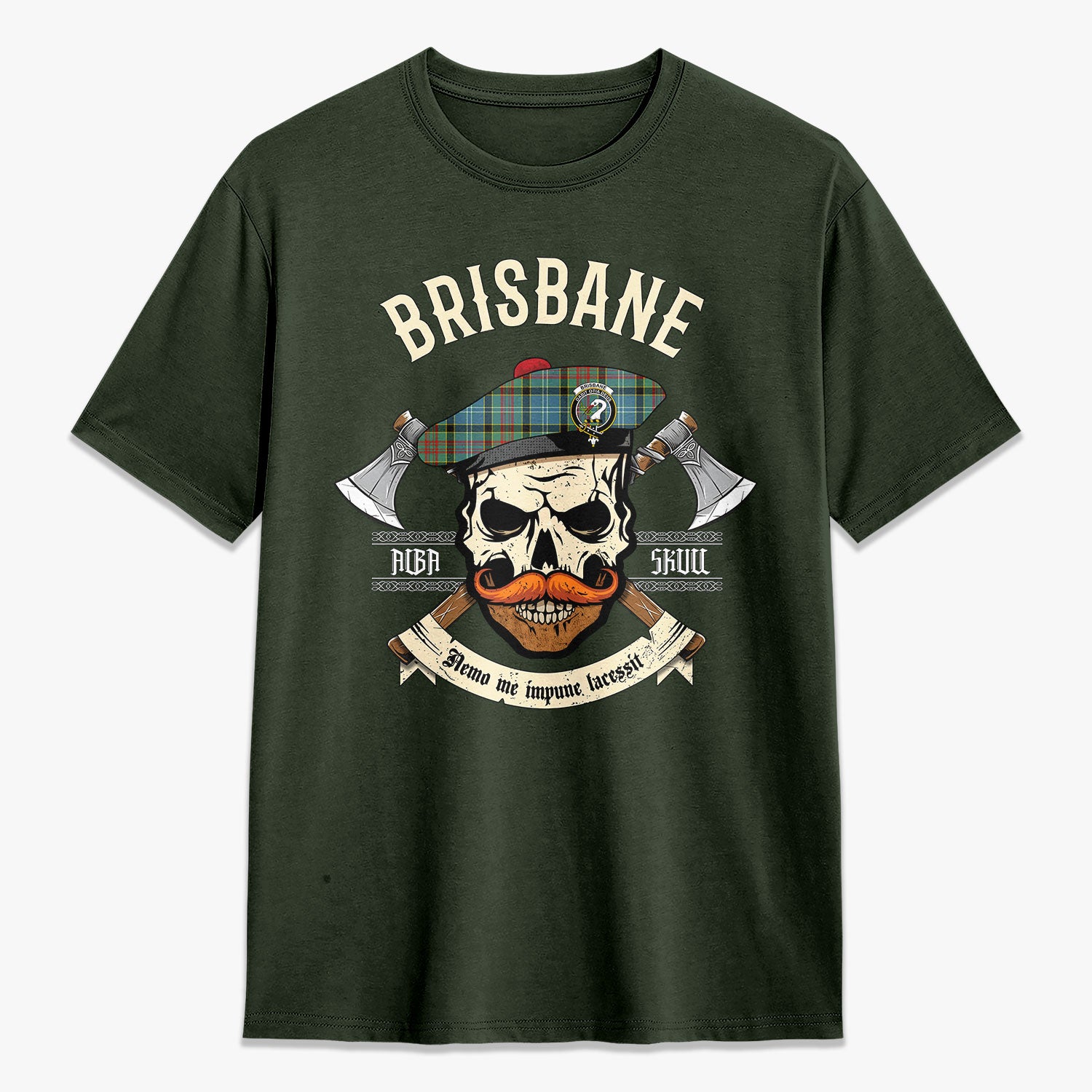 Brisbane Tartan Crest 2D T-shirt - Alba Skull Style