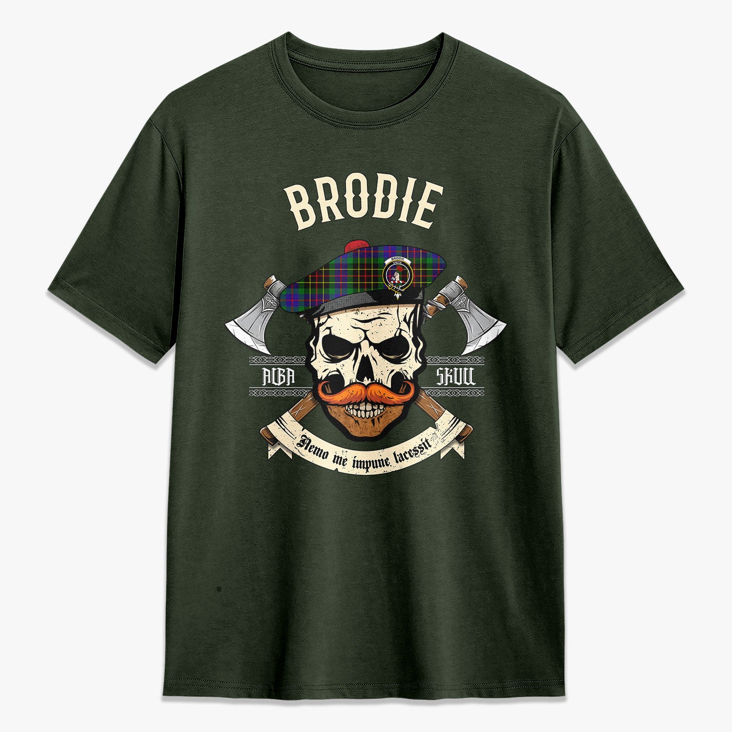 Brodie Hunting Modern Tartan Crest 2D T-shirt - Alba Skull Style