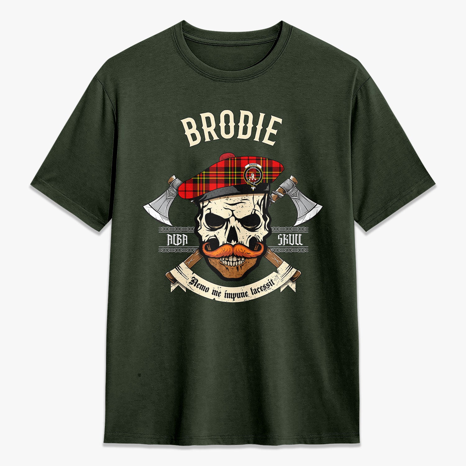 Brodie Modern Tartan Crest 2D T-shirt - Alba Skull Style