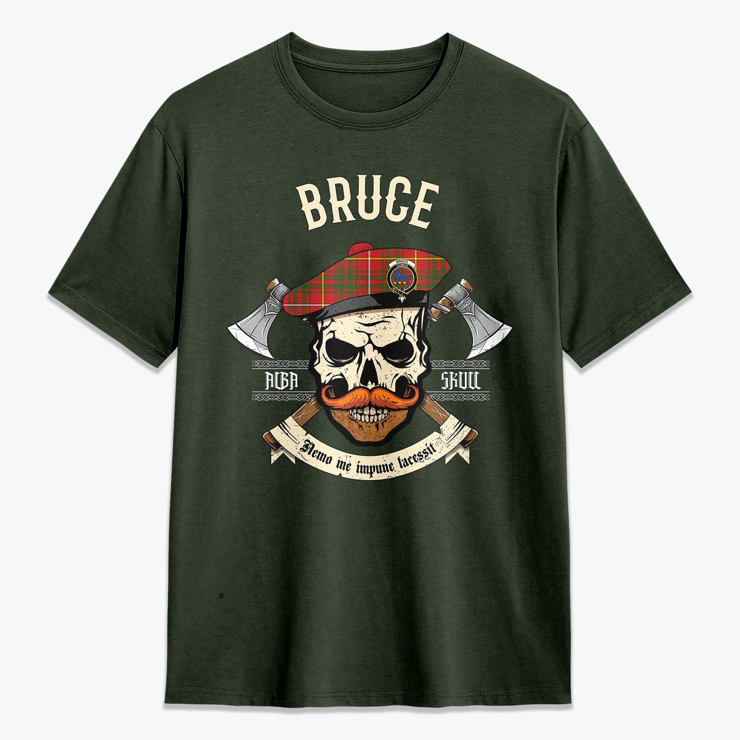 Bruce Modern Tartan Crest 2D T-shirt - Alba Skull Style