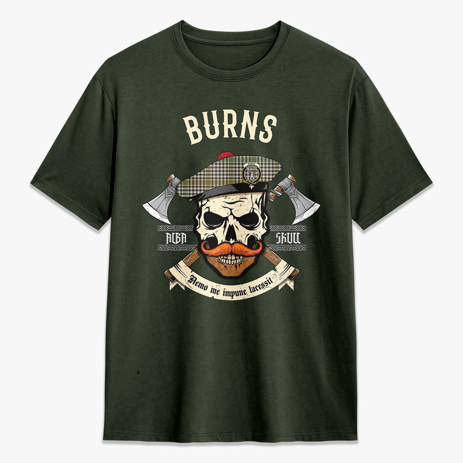 Burns Check Tartan Crest 2D T-shirt - Alba Skull Style