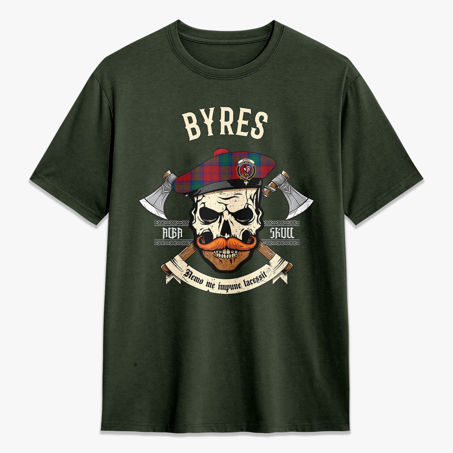 Byres Tartan Crest 2D T-shirt - Alba Skull Style