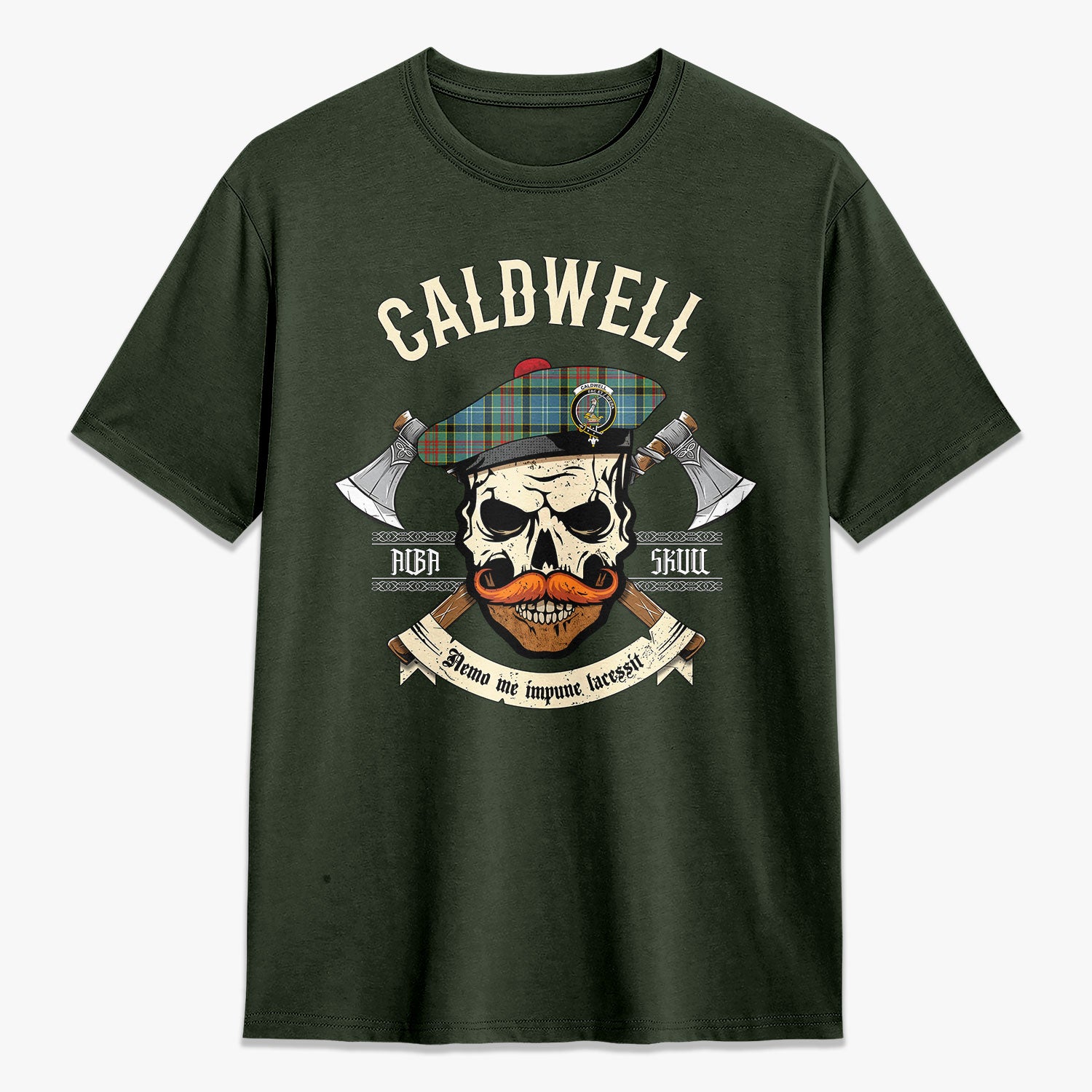 Caldwell Tartan Crest 2D T-shirt - Alba Skull Style