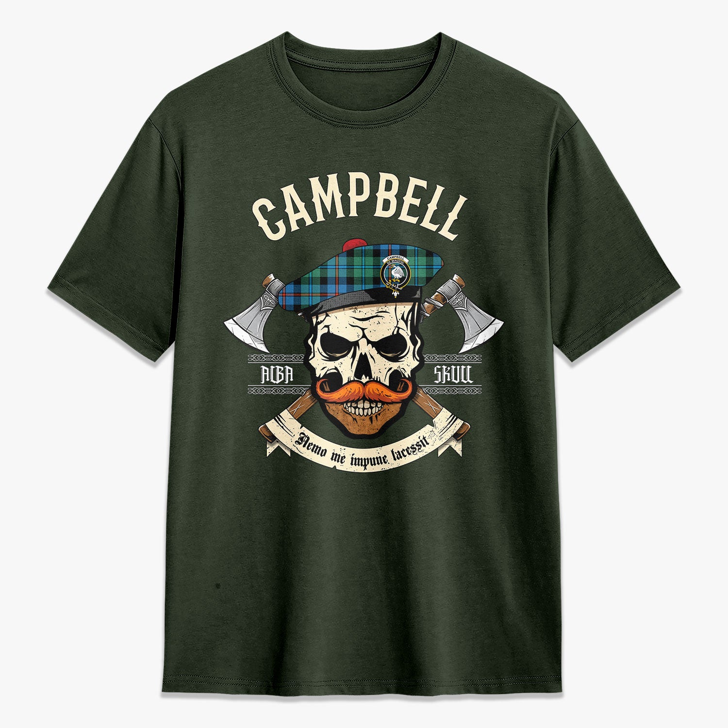 Campbell of Cawdor Ancient Tartan Crest 2D T-shirt - Alba Skull Style