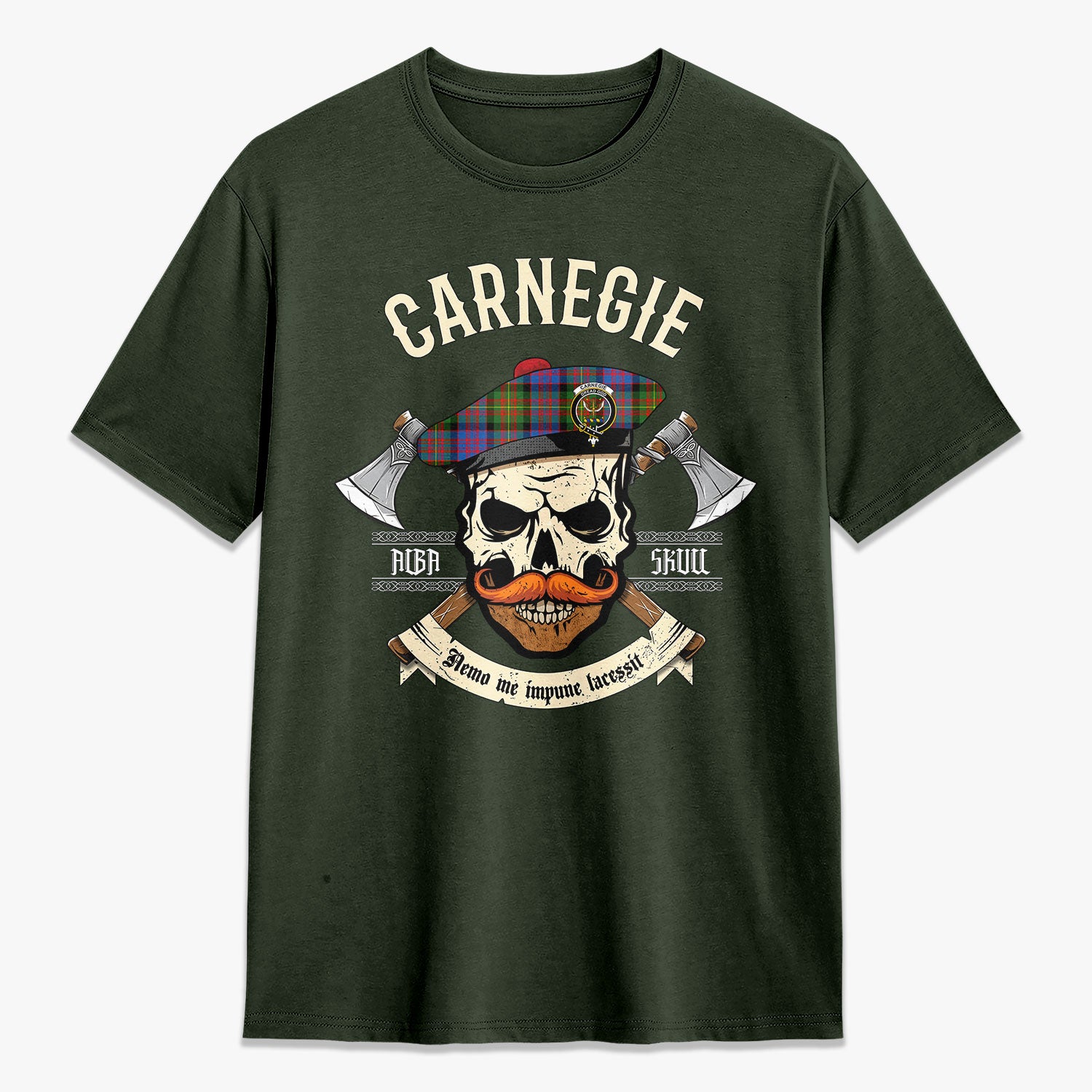 Carnegie Ancient Tartan Crest 2D T-shirt - Alba Skull Style