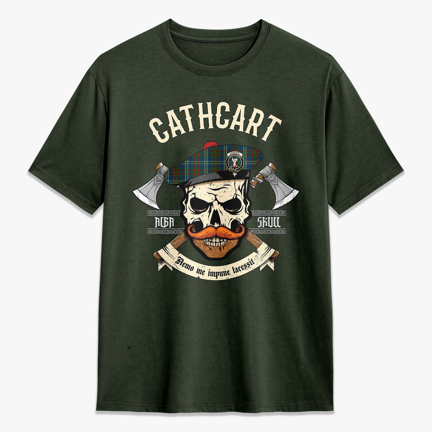 Cathcart Tartan Crest 2D T-shirt - Alba Skull Style