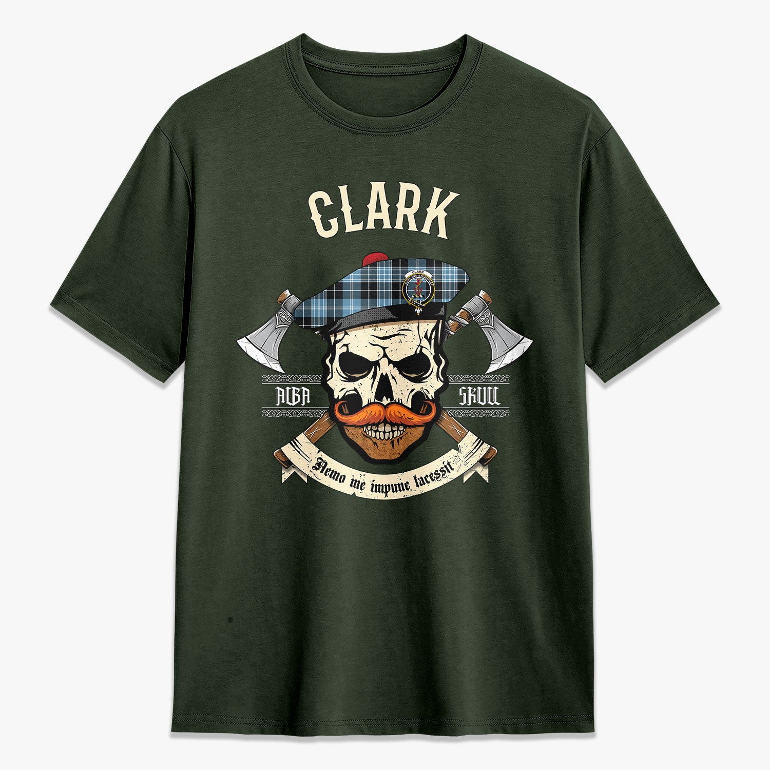 Clark Ancient Tartan Crest 2D T-shirt - Alba Skull Style