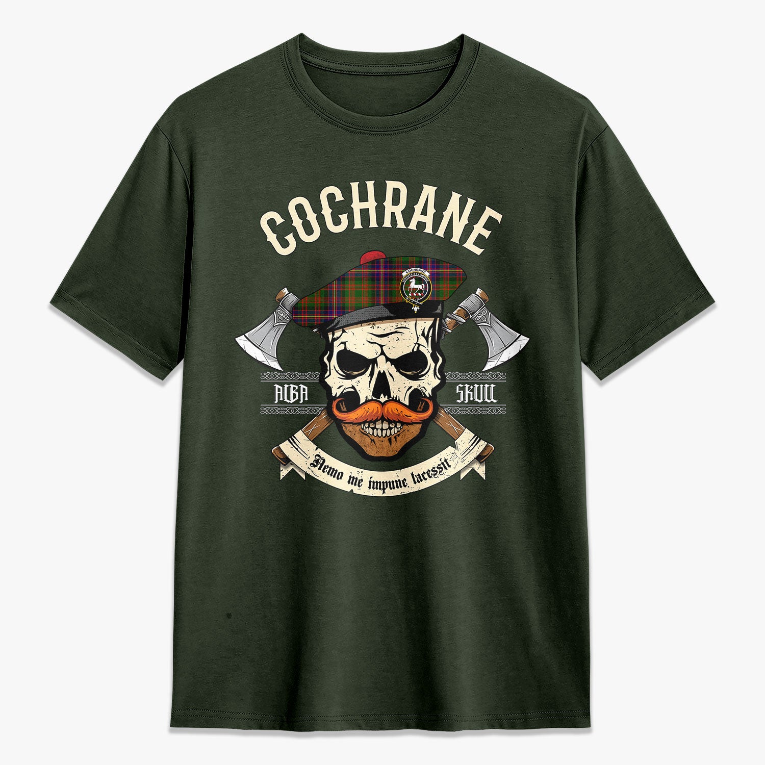 Cochrane Modern Tartan Crest 2D T-shirt - Alba Skull Style