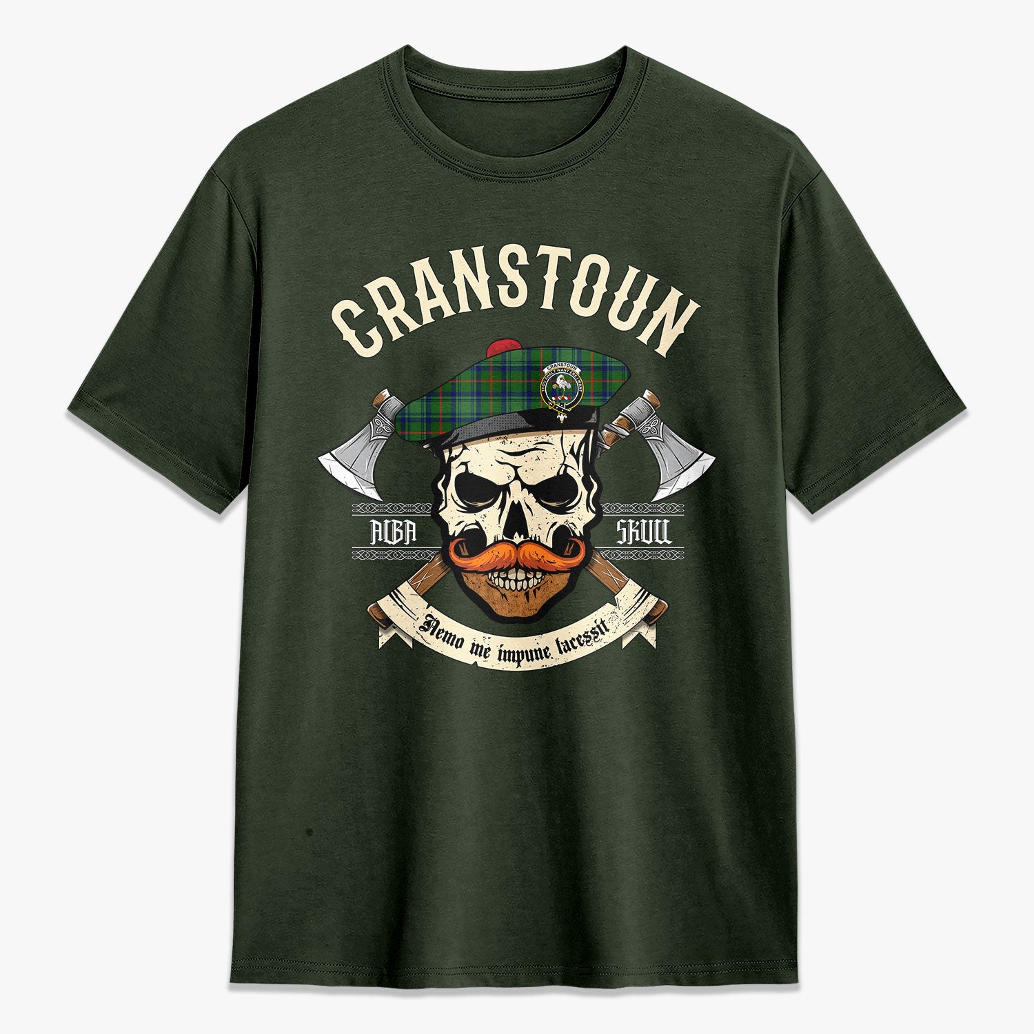 Cranstoun Tartan Crest 2D T-shirt - Alba Skull Style