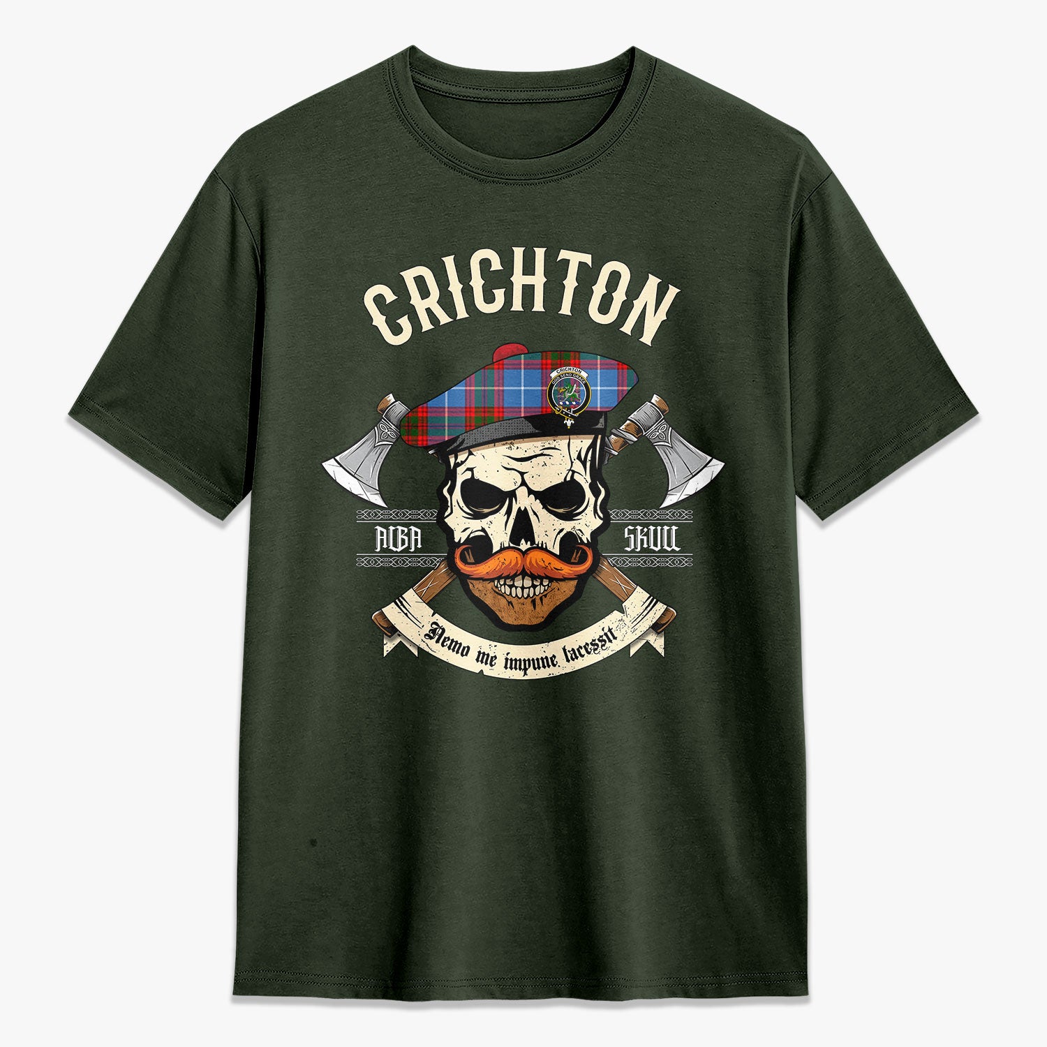 Crichton Tartan Crest 2D T-shirt - Alba Skull Style