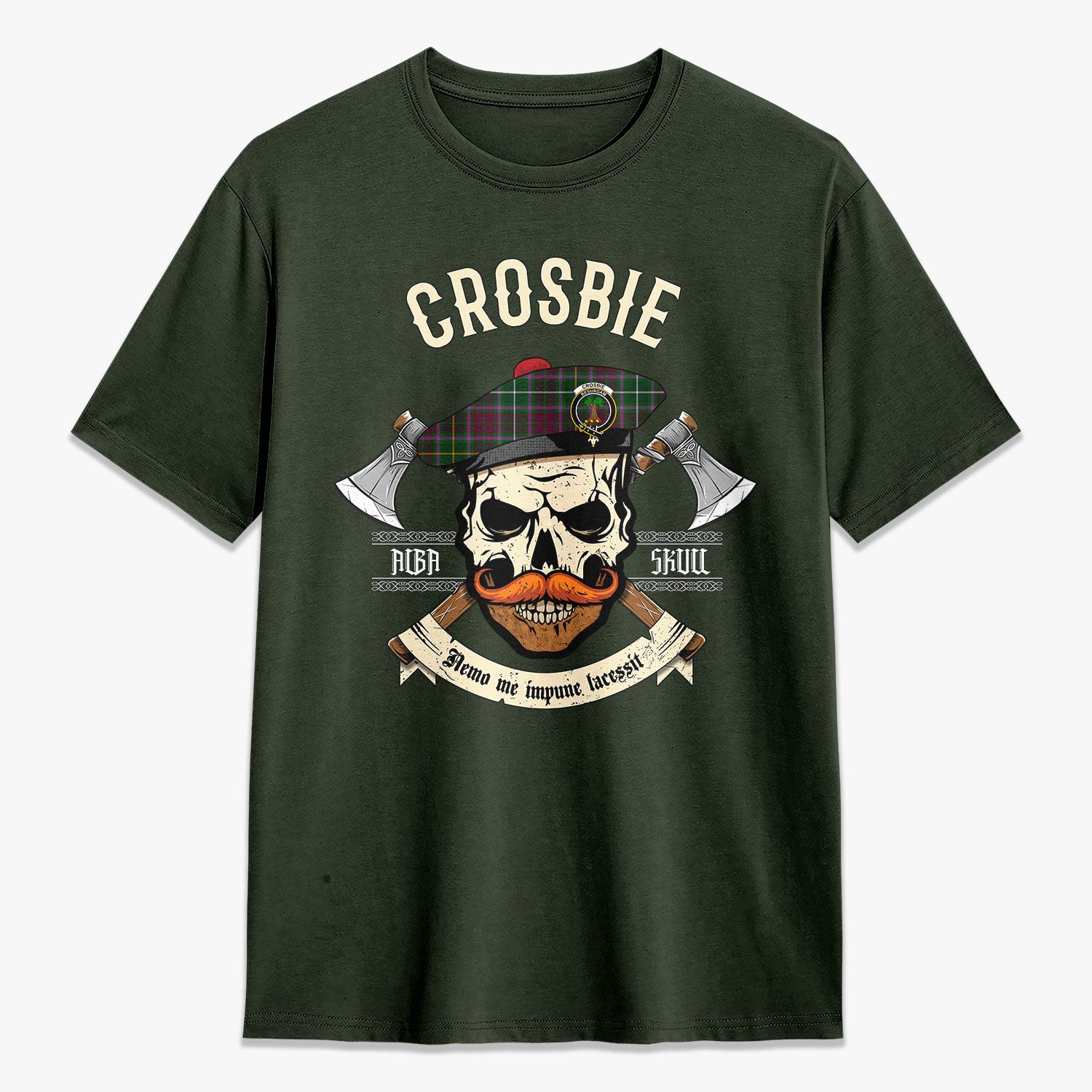 Crosbie Tartan Crest 2D T-shirt - Alba Skull Style