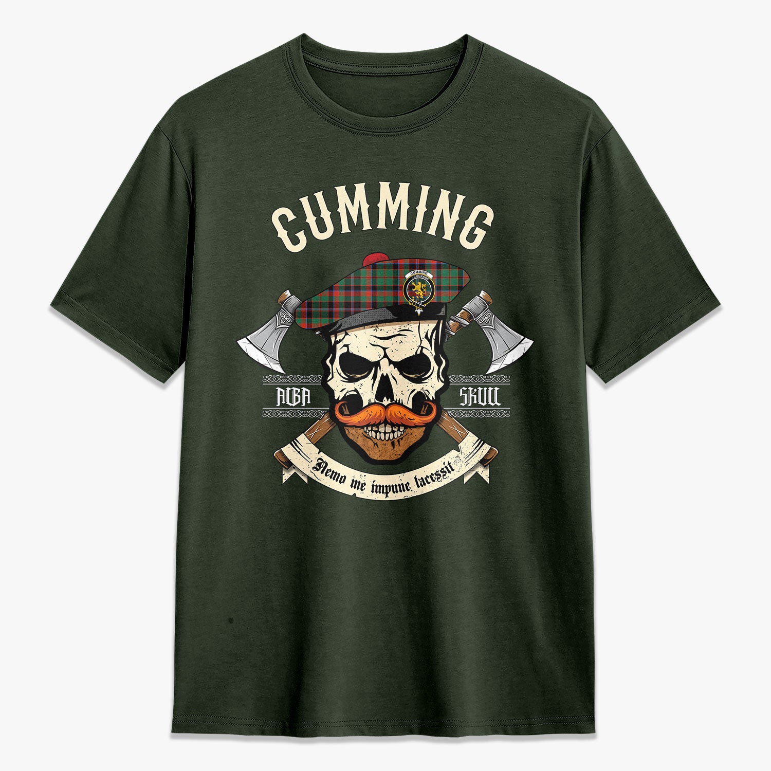 Cumming Hunting Ancient Tartan Crest 2D T-shirt - Alba Skull Style