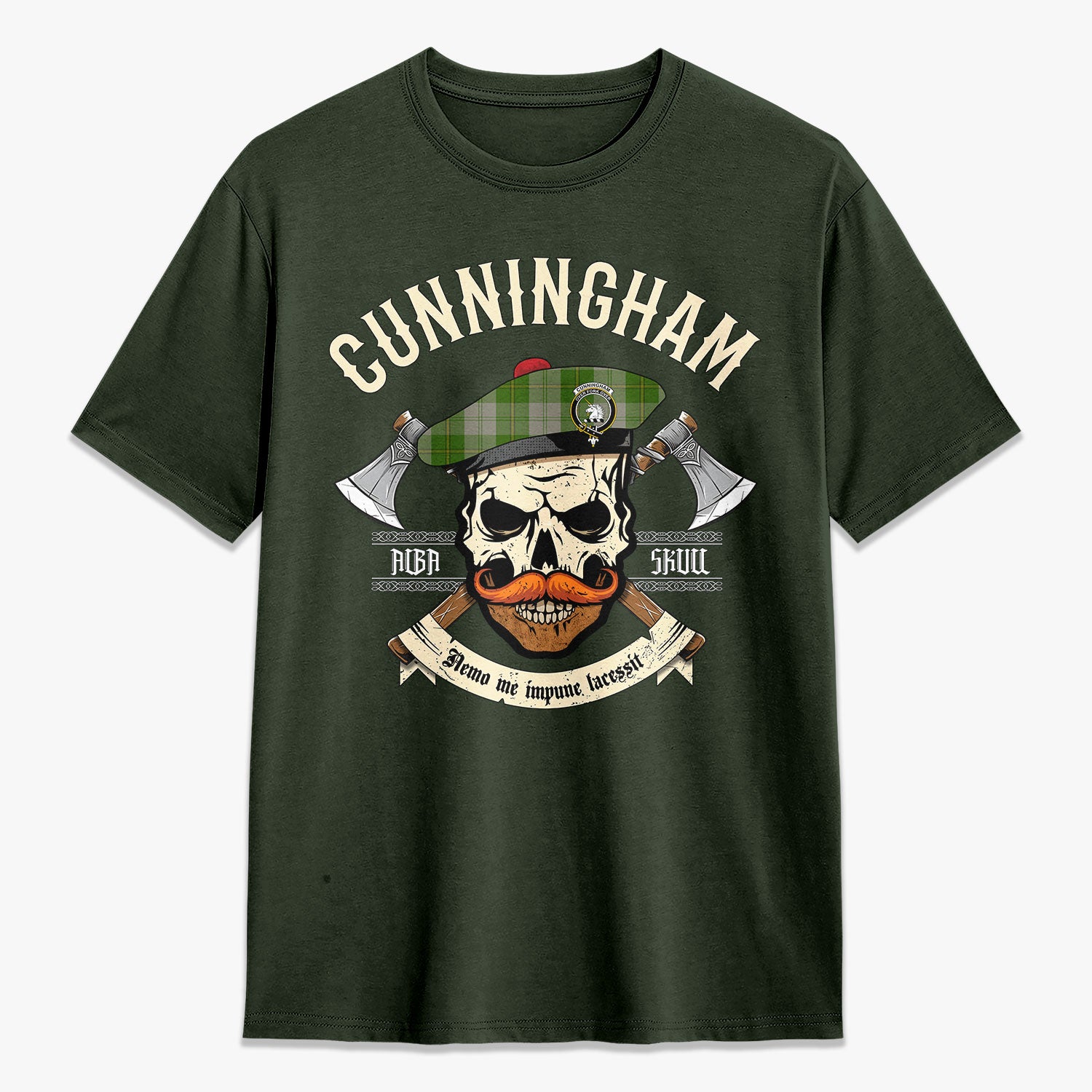 Cunningham Dress Green Dancers Tartan Crest 2D T-shirt - Alba Skull Style