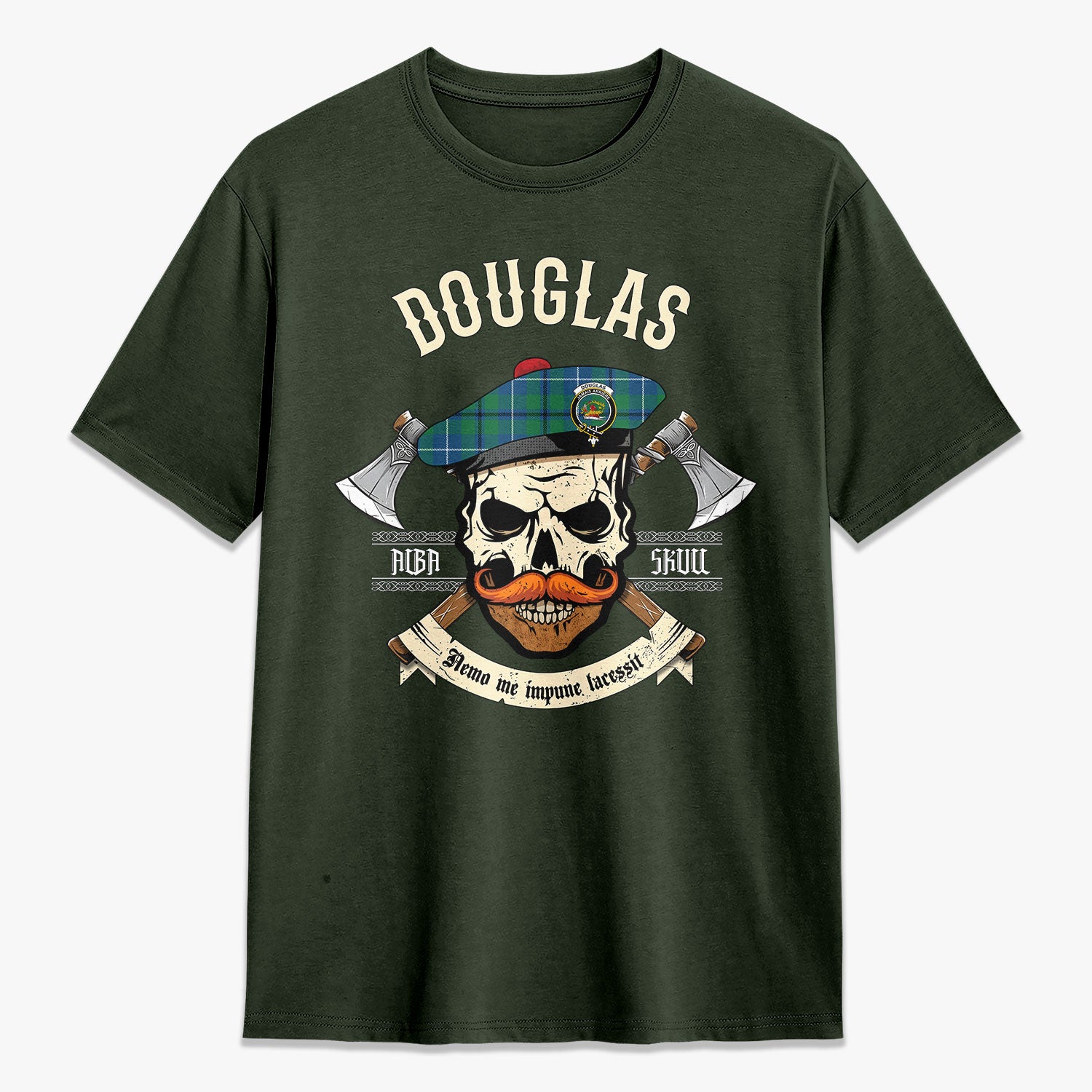 Douglas Ancient Tartan Crest 2D T-shirt - Alba Skull Style