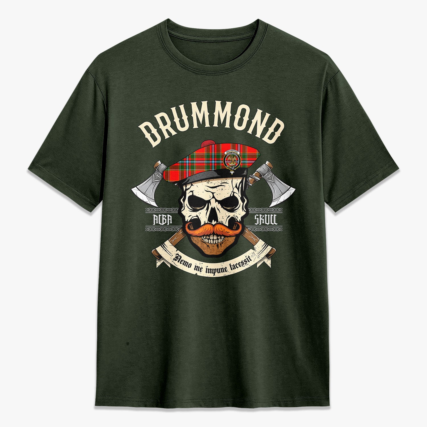 Drummond of Perth Tartan Crest 2D T-shirt - Alba Skull Style