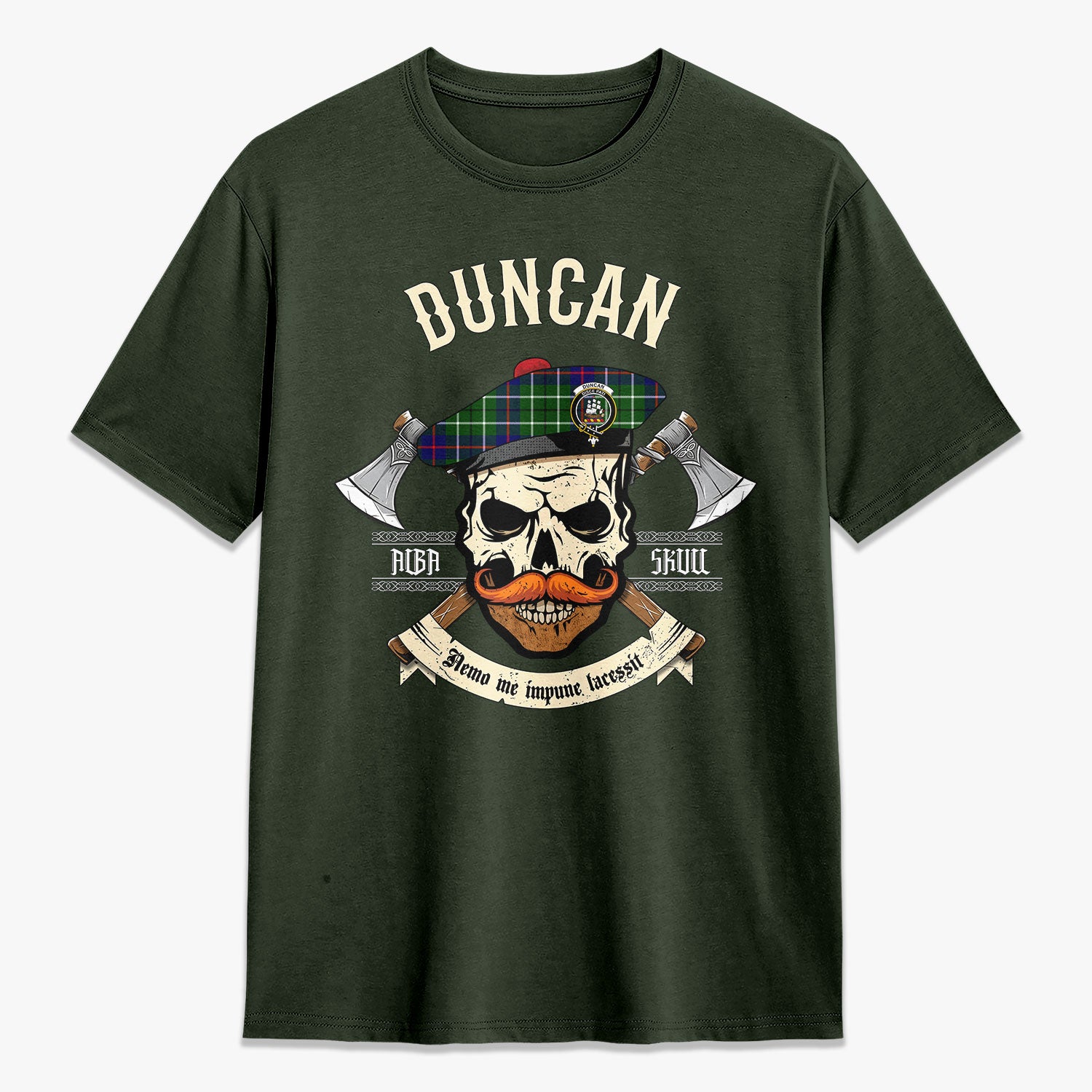 Duncan Modern Tartan Crest 2D T-shirt - Alba Skull Style