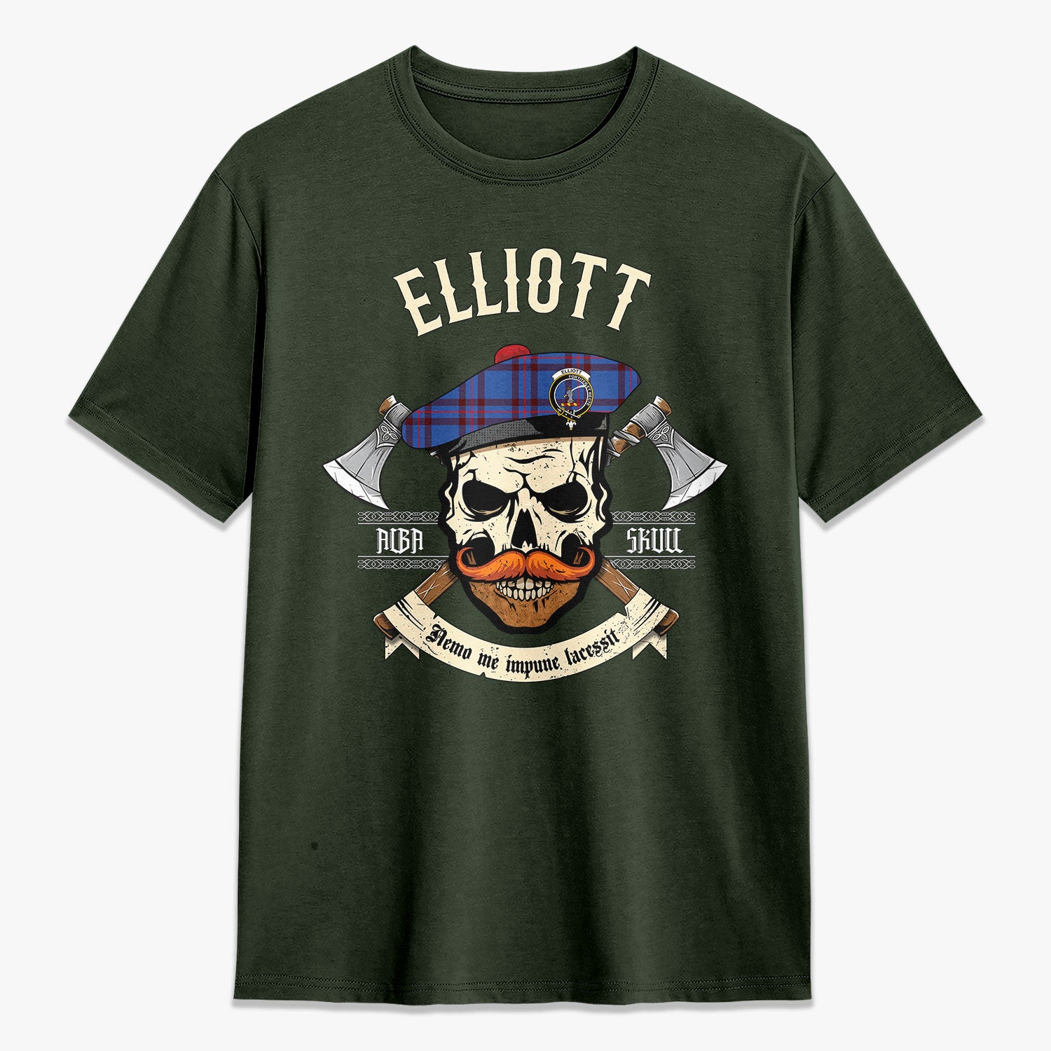 Elliott Modern Tartan Crest 2D T-shirt - Alba Skull Style