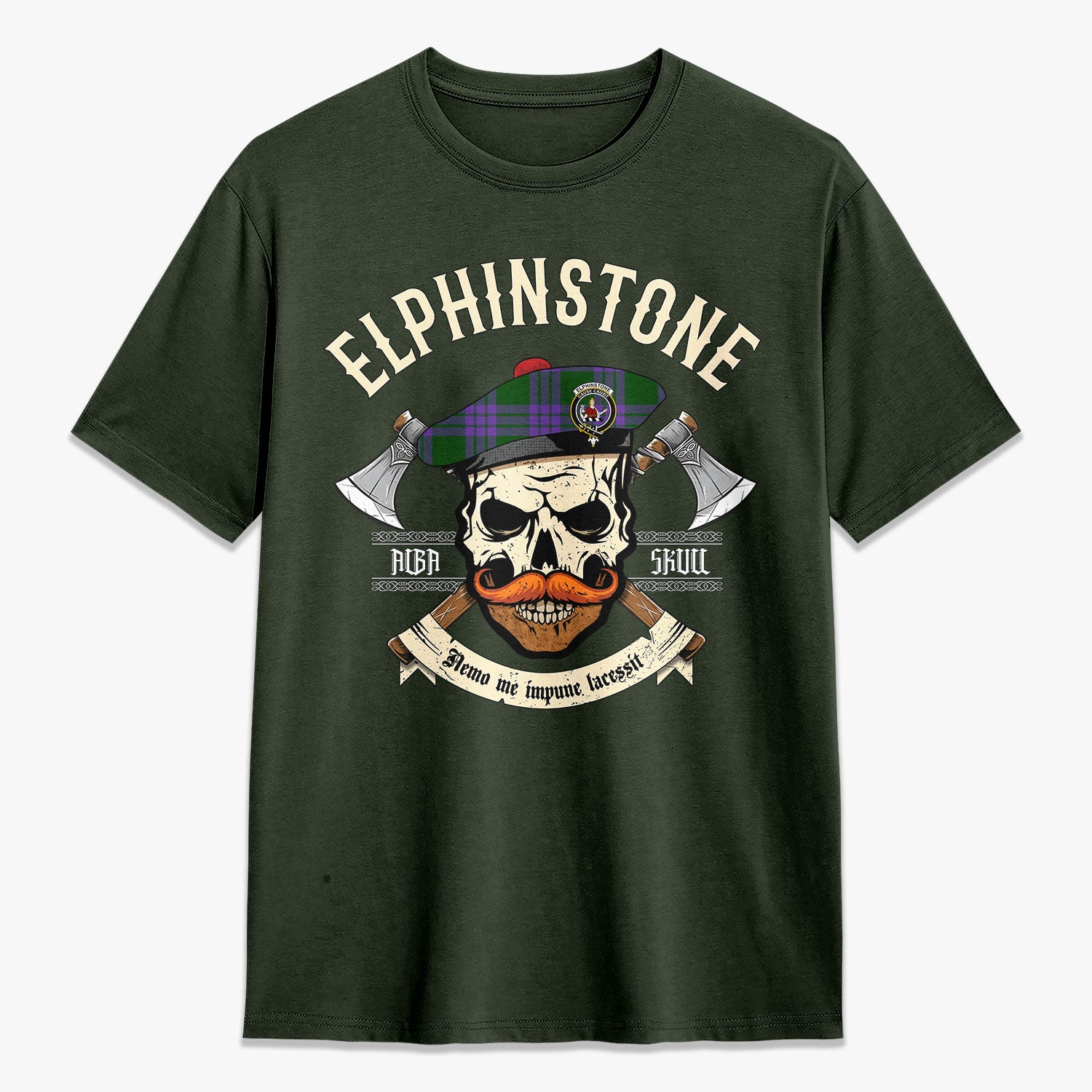 Elphinstone Tartan Crest 2D T-shirt - Alba Skull Style