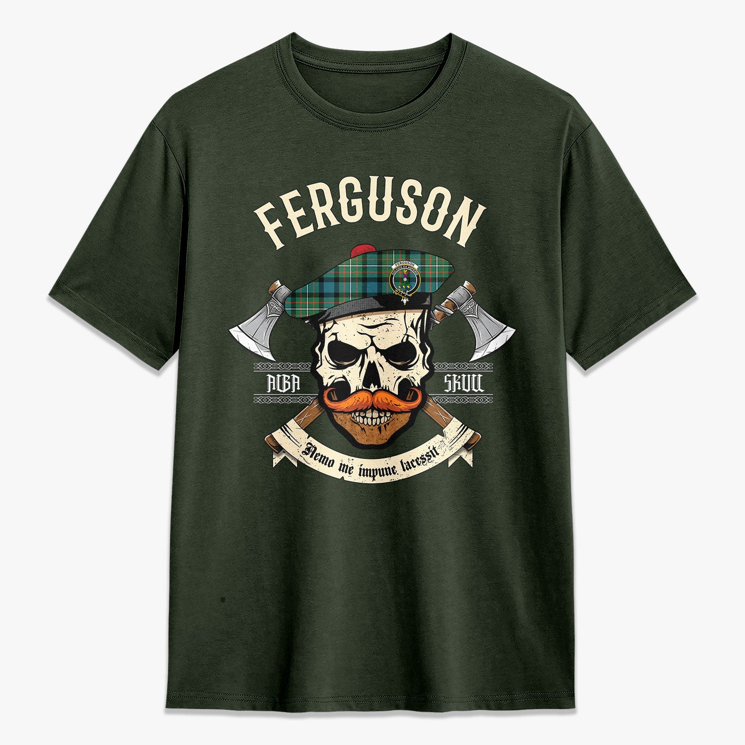 Ferguson Ancient Tartan Crest 2D T-shirt - Alba Skull Style