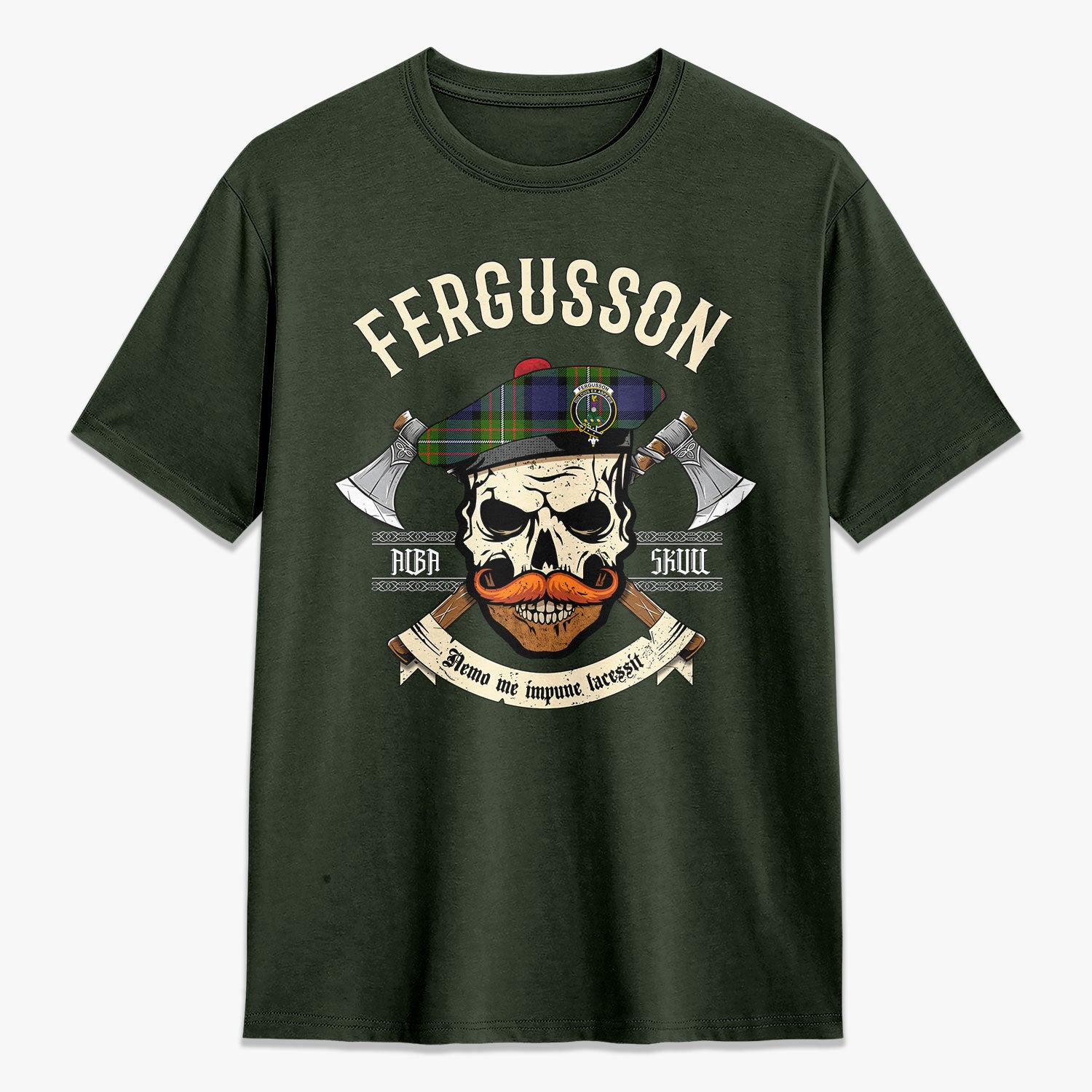 Fergusson Modern Tartan Crest 2D T-shirt - Alba Skull Style