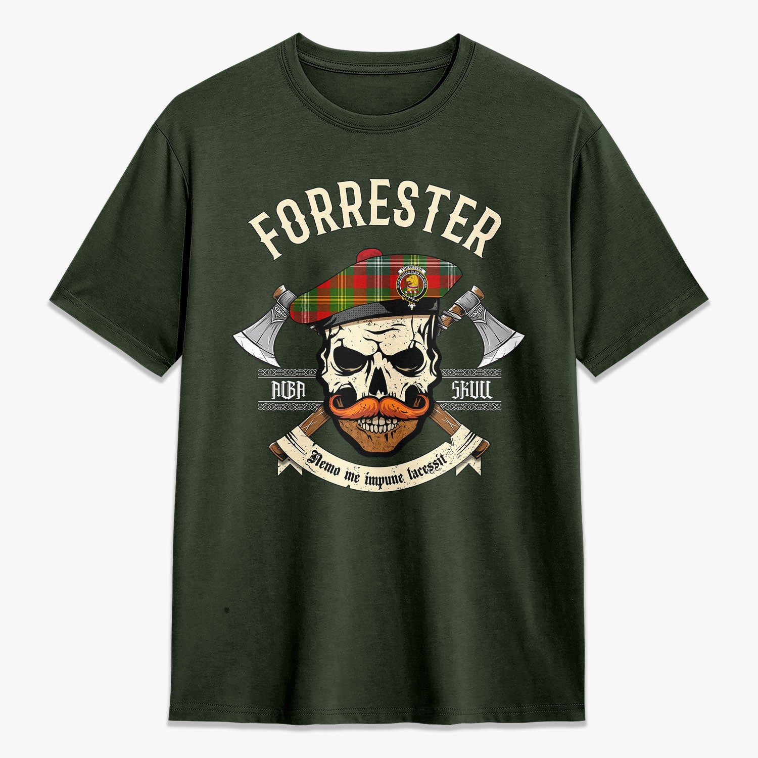 Forrester Tartan Crest 2D T-shirt - Alba Skull Style