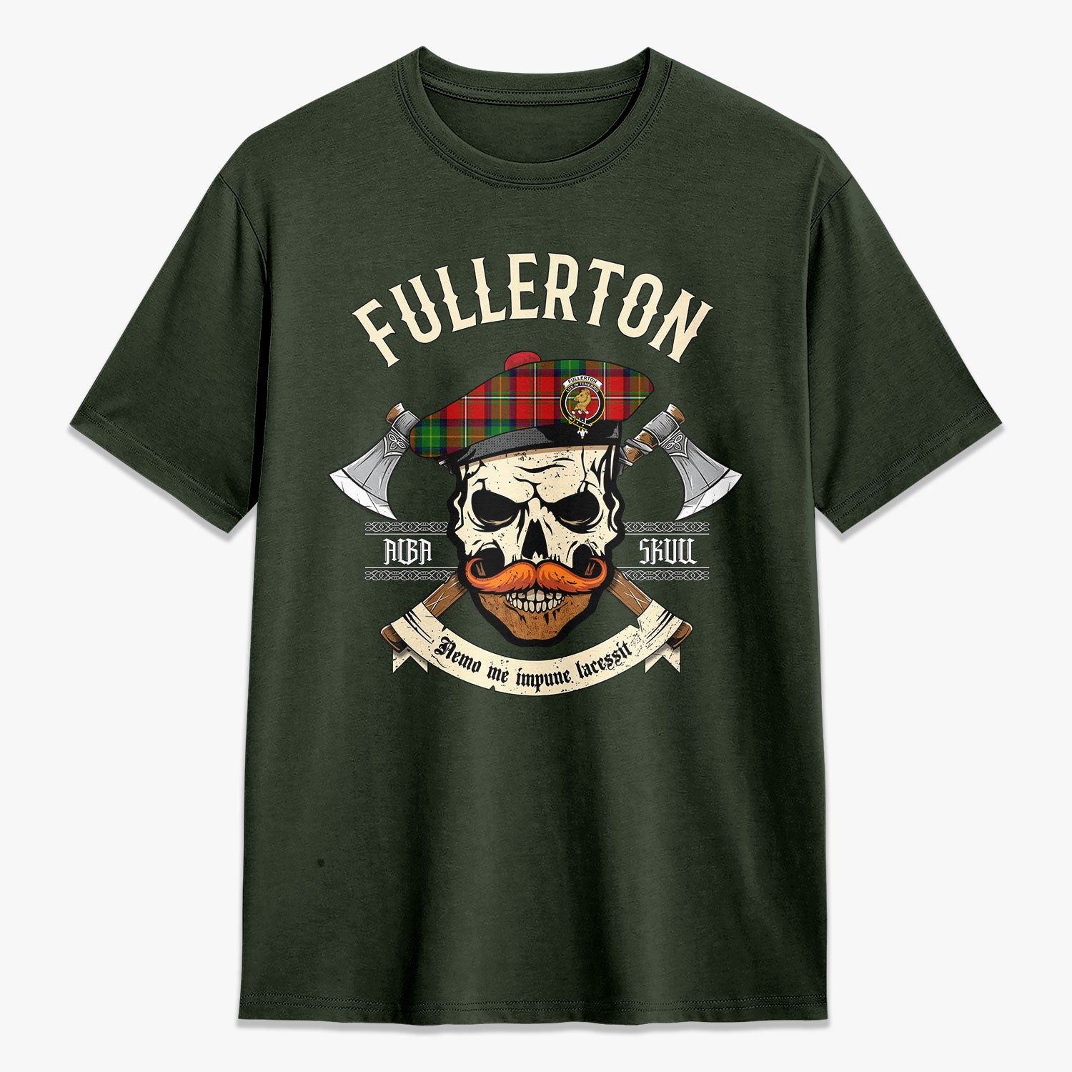 Fullerton Tartan Crest 2D T-shirt - Alba Skull Style