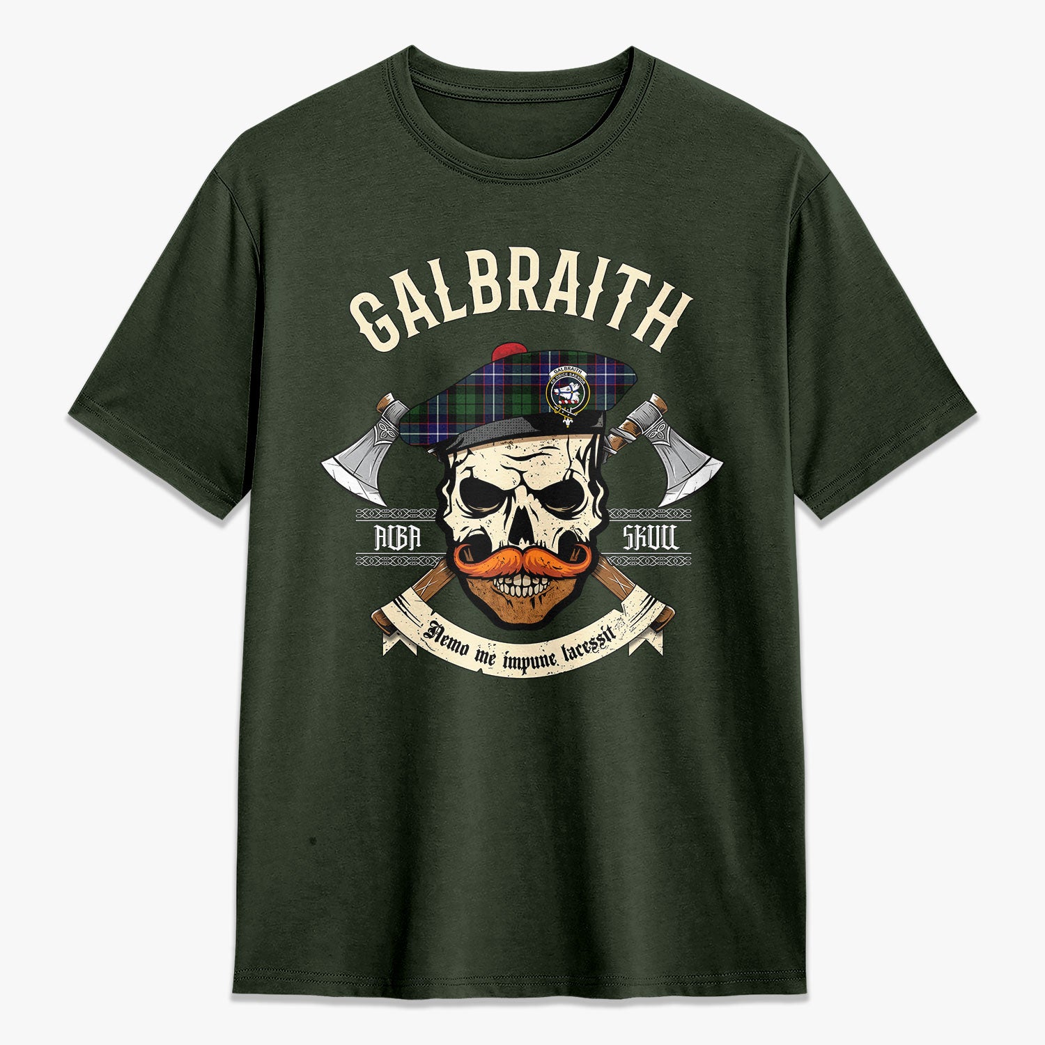 Galbraith Modern Tartan Crest 2D T-shirt - Alba Skull Style