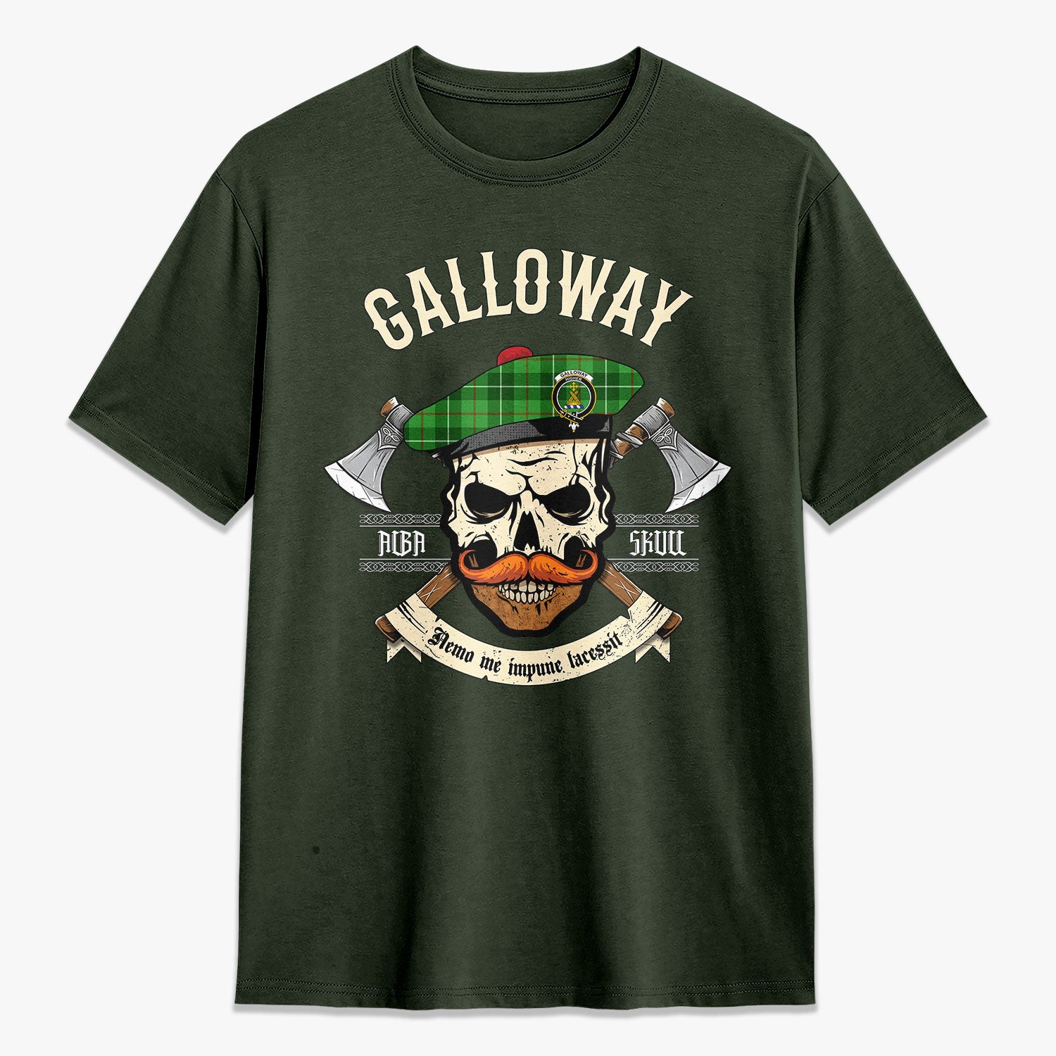 Galloway District Tartan Crest 2D T-shirt - Alba Skull Style