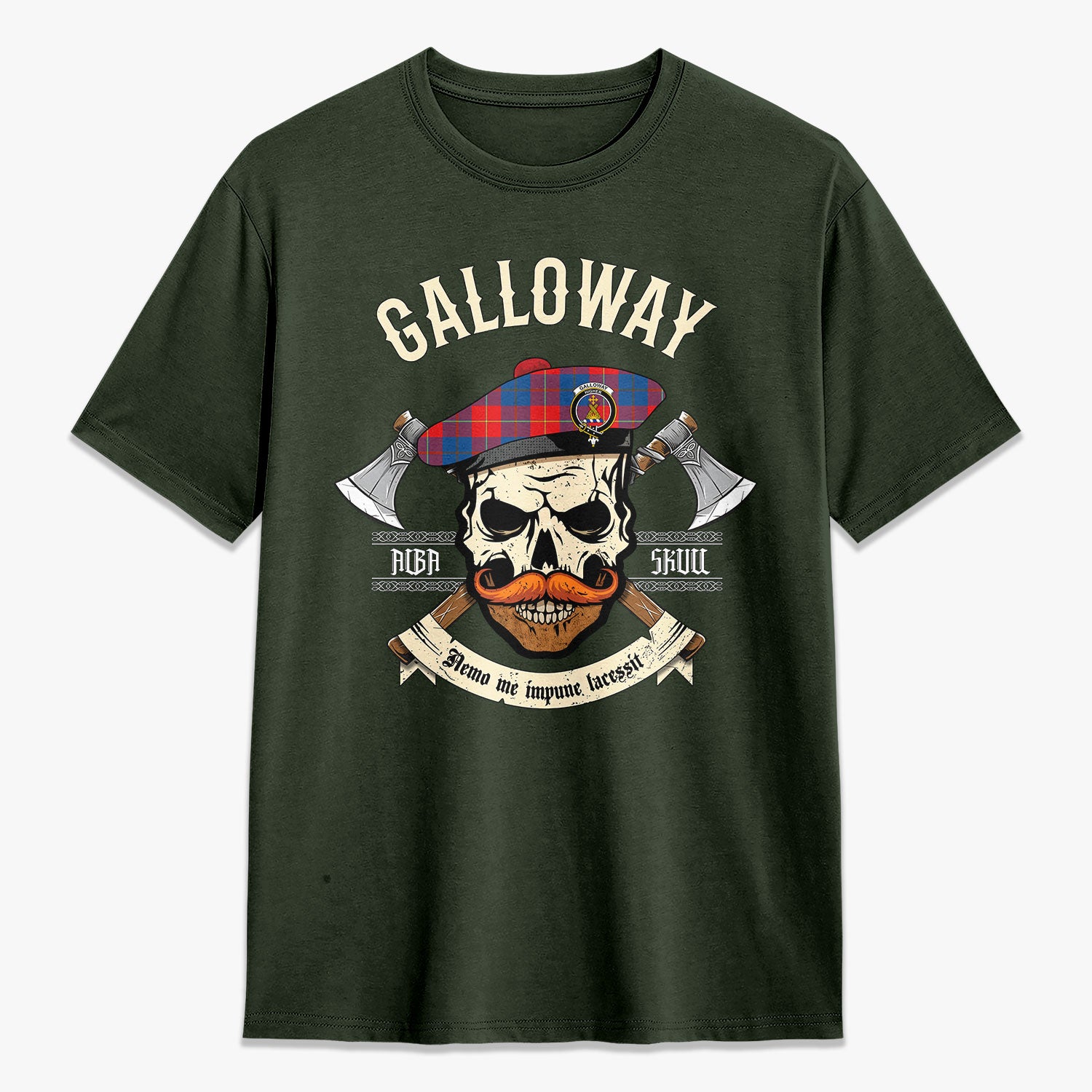 Galloway Red Tartan Crest 2D T-shirt - Alba Skull Style