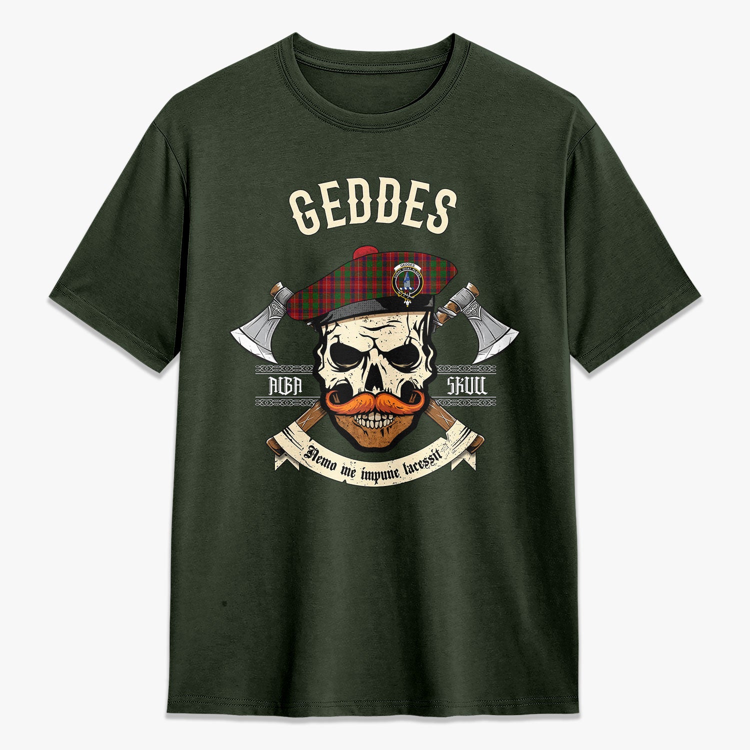 Geddes Tartan Crest 2D T-shirt - Alba Skull Style