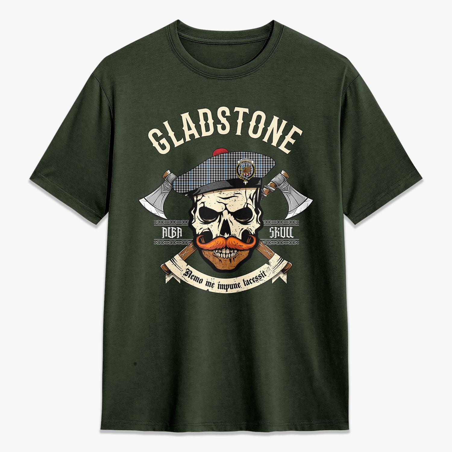 Gladstone Tartan Crest 2D T-shirt - Alba Skull Style