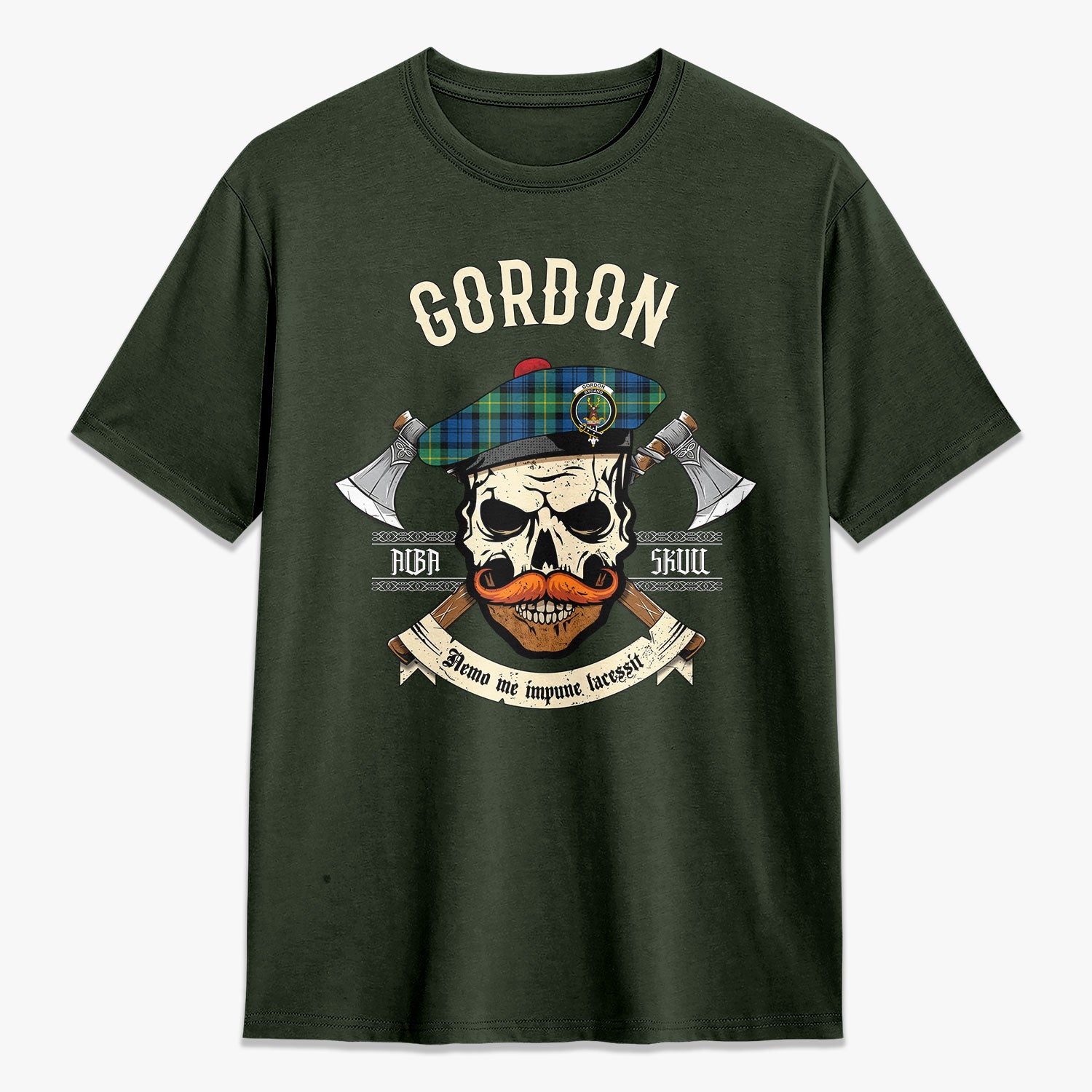 Gordon Ancient Tartan Crest 2D T-shirt - Alba Skull Style