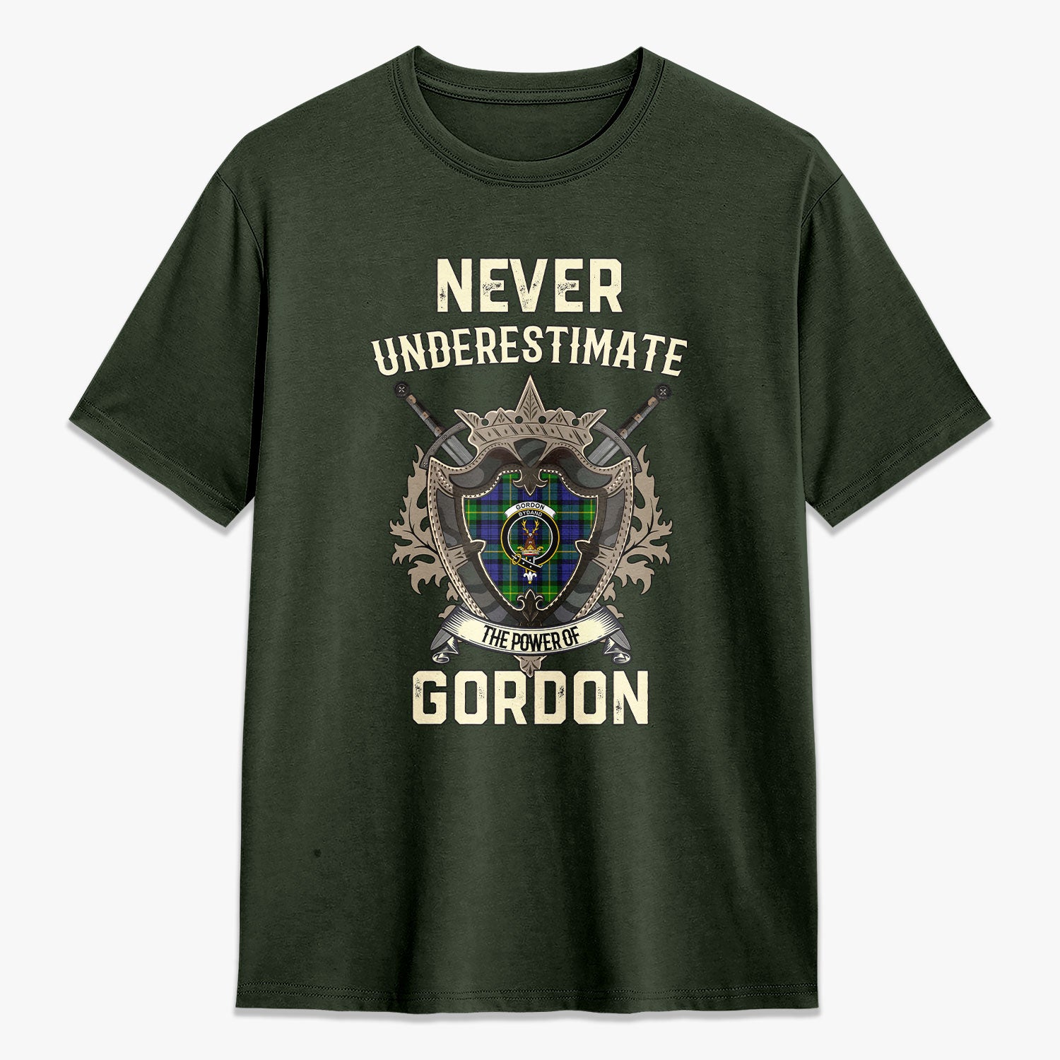 Gordon Modern Tartan Crest 2D T-shirt - Never Underestimate Style