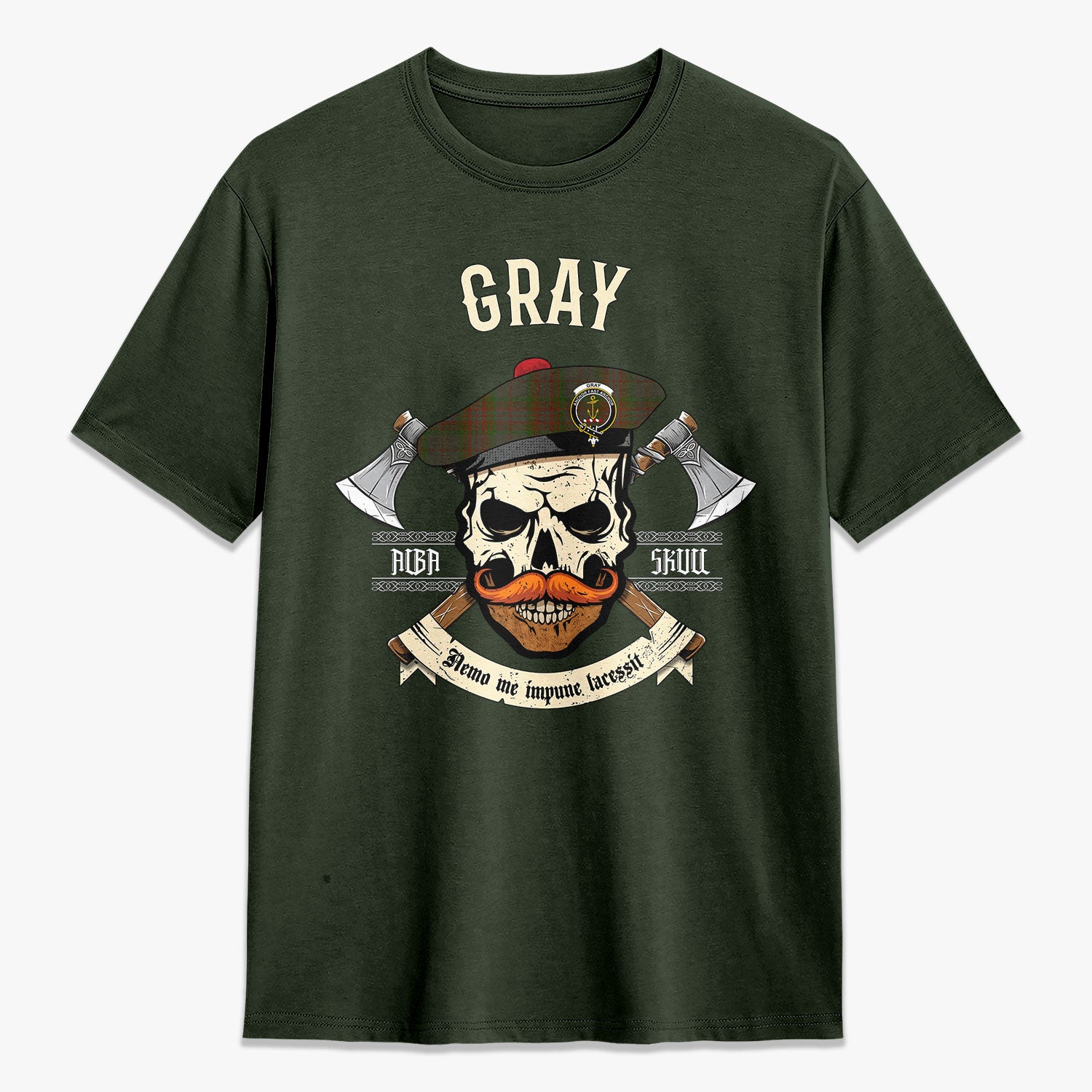 Gray Tartan Crest 2D T-shirt - Alba Skull Style