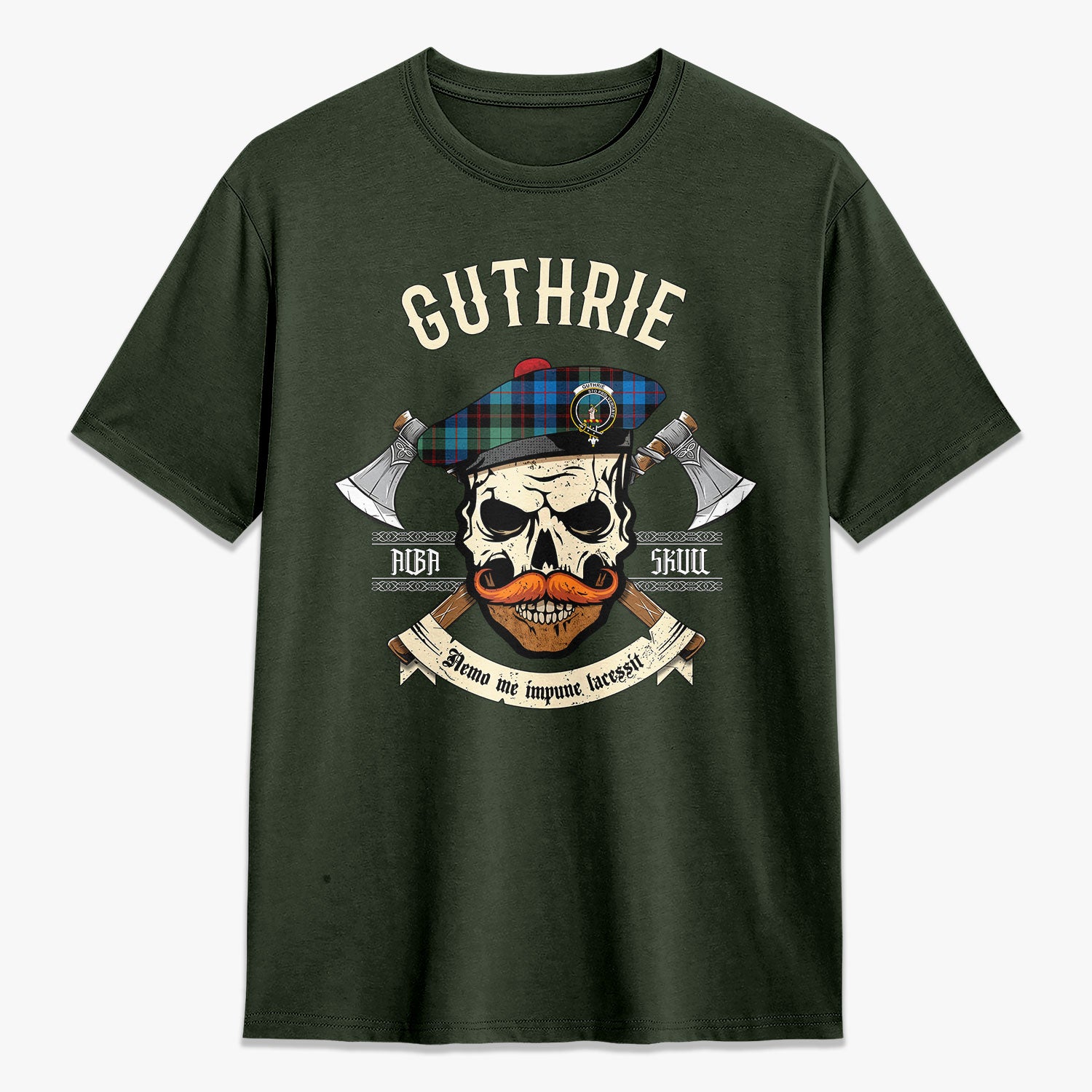 Guthrie Ancient Tartan Crest 2D T-shirt - Alba Skull Style