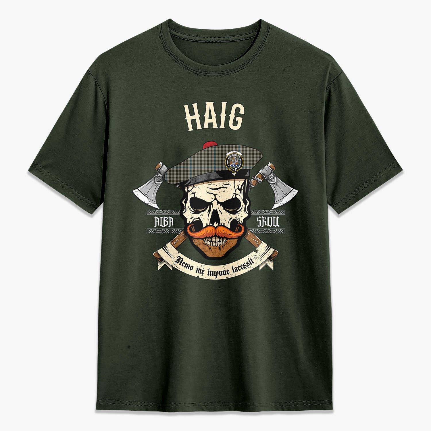 Haig Check Tartan Crest 2D T-shirt - Alba Skull Style