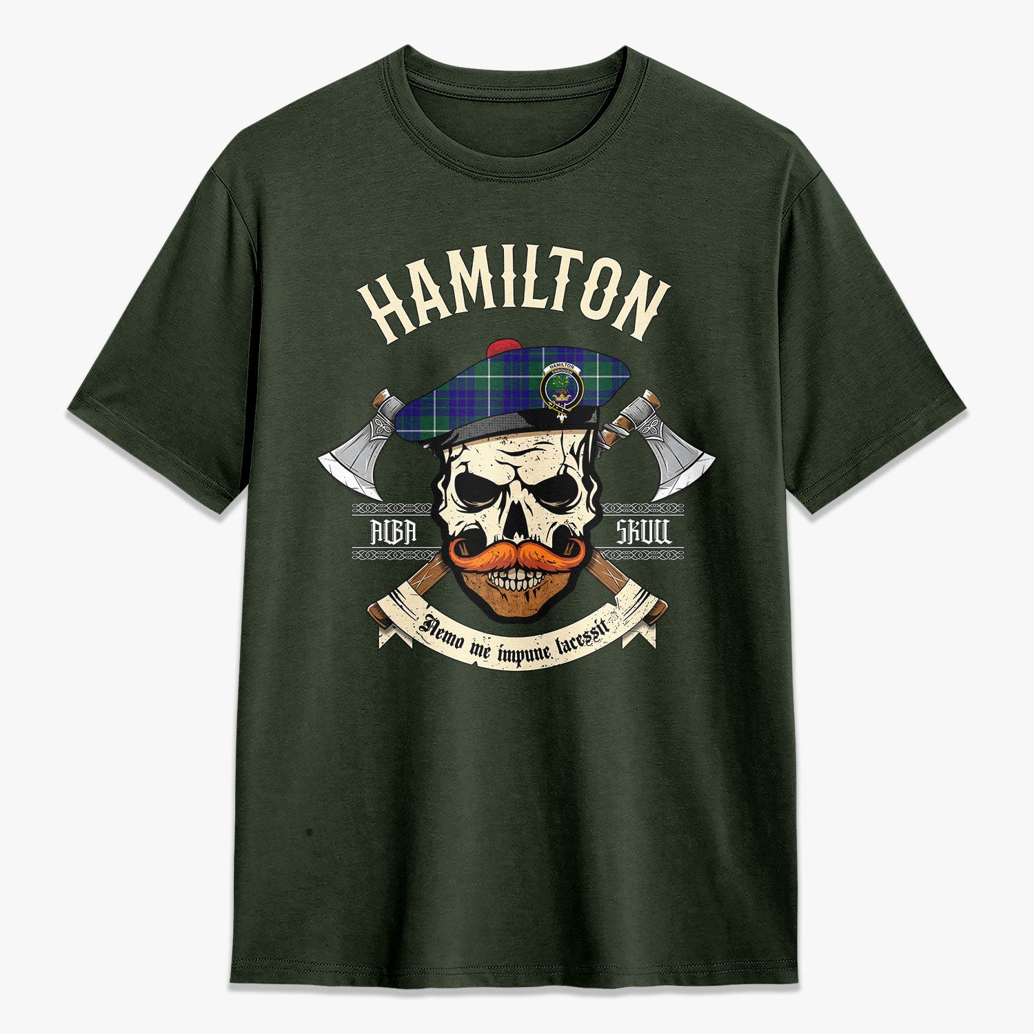 Hamilton Hunting Modern Tartan Crest 2D T-shirt - Alba Skull Style