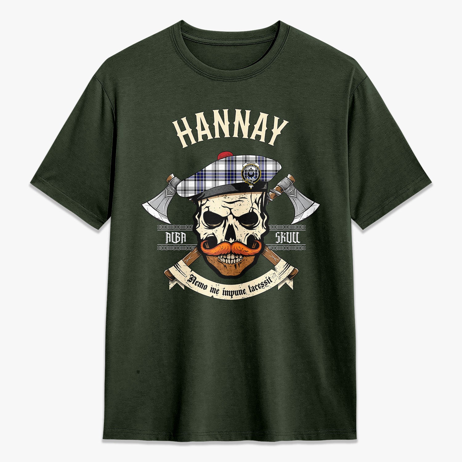 Hannay Modern Tartan Crest 2D T-shirt - Alba Skull Style