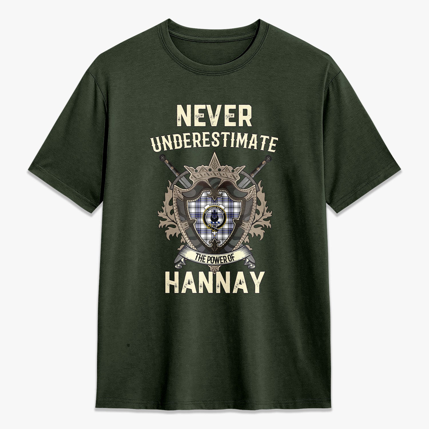 Hannay Modern Tartan Crest 2D T-shirt - Never Underestimate Style